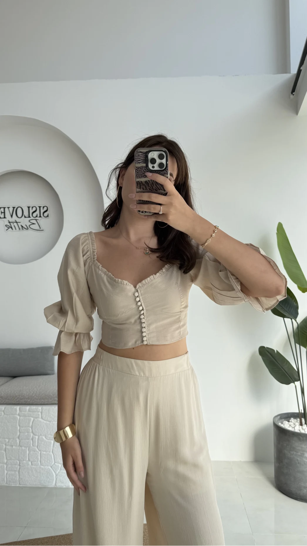 Belle Madonna Yaka Bluz - Taş - 2064