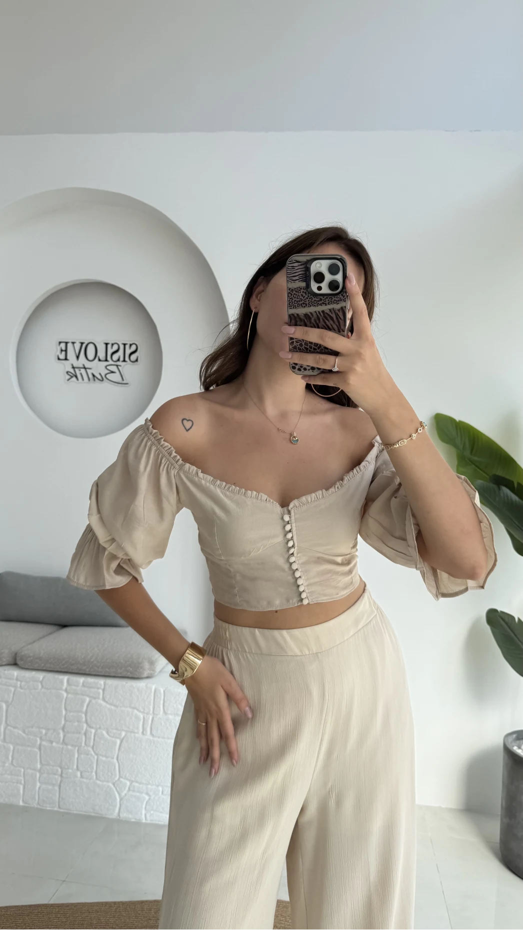 Belle Madonna Yaka Bluz - Taş - 2064