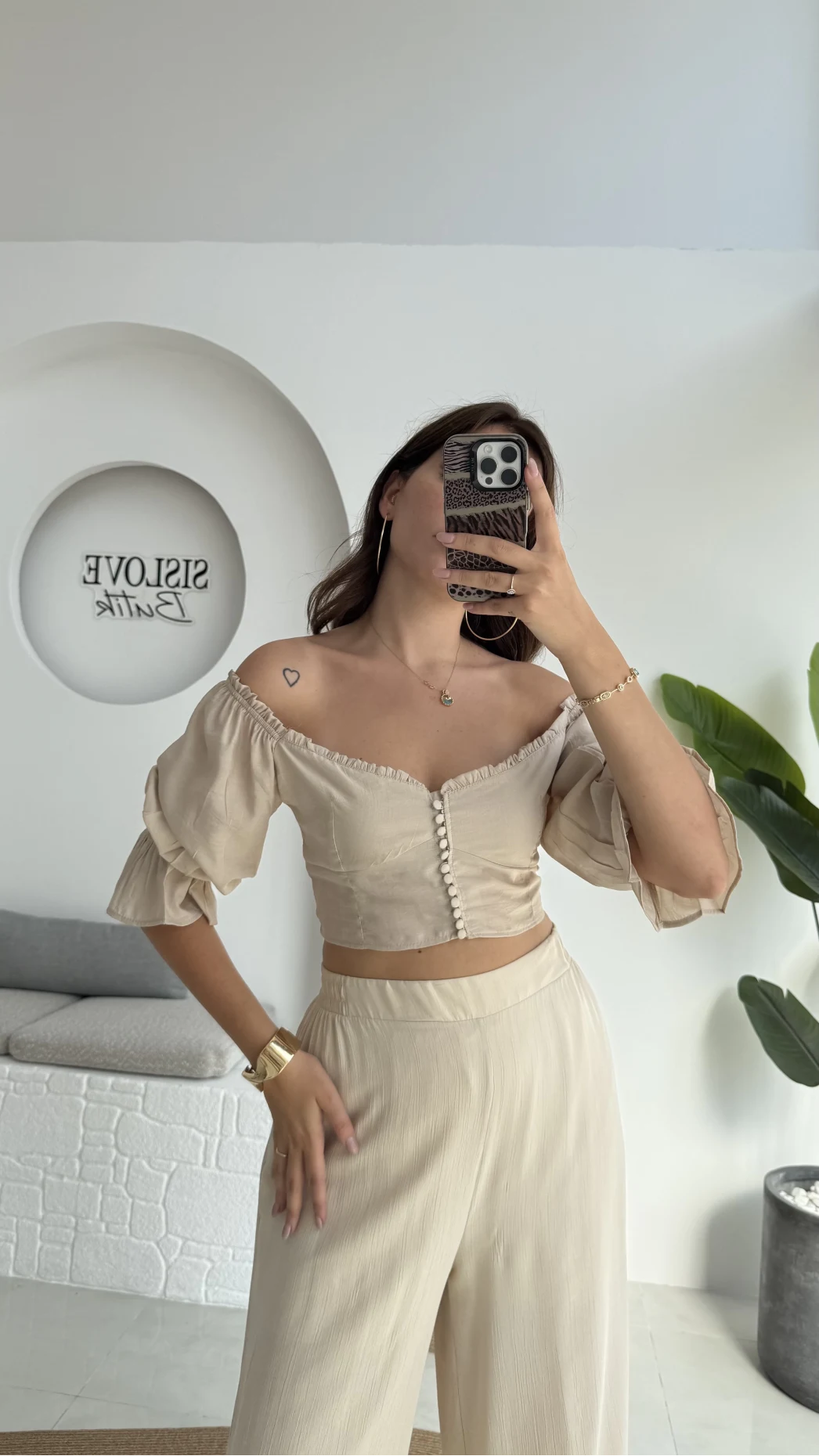 Belle Madonna Yaka Bluz - Taş - 2064