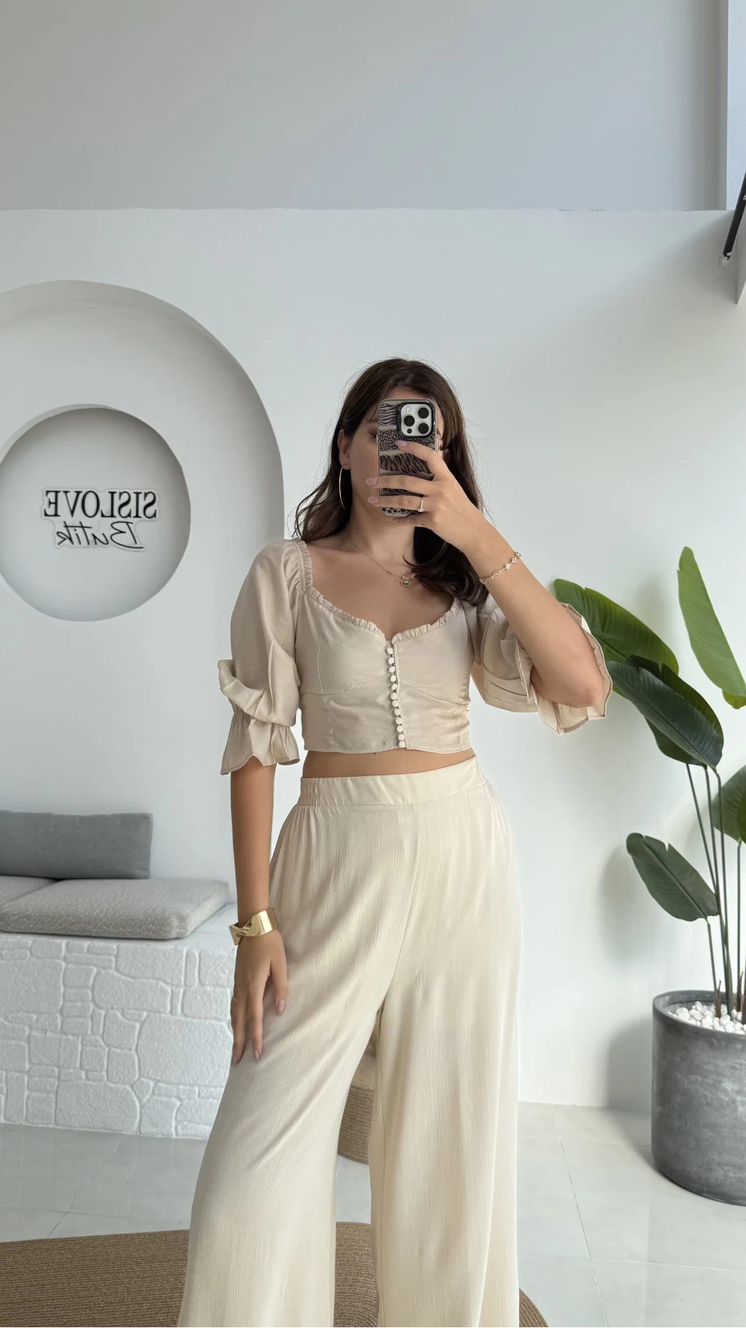 Belle Madonna Yaka Bluz - Taş - 2064