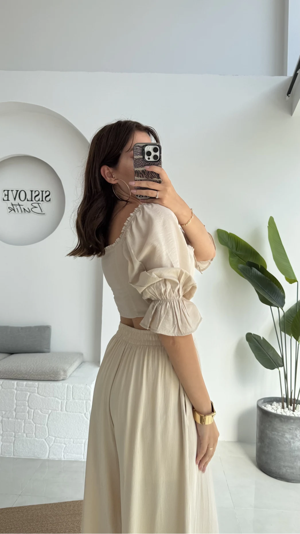 Belle Madonna Yaka Bluz - Taş - 2064