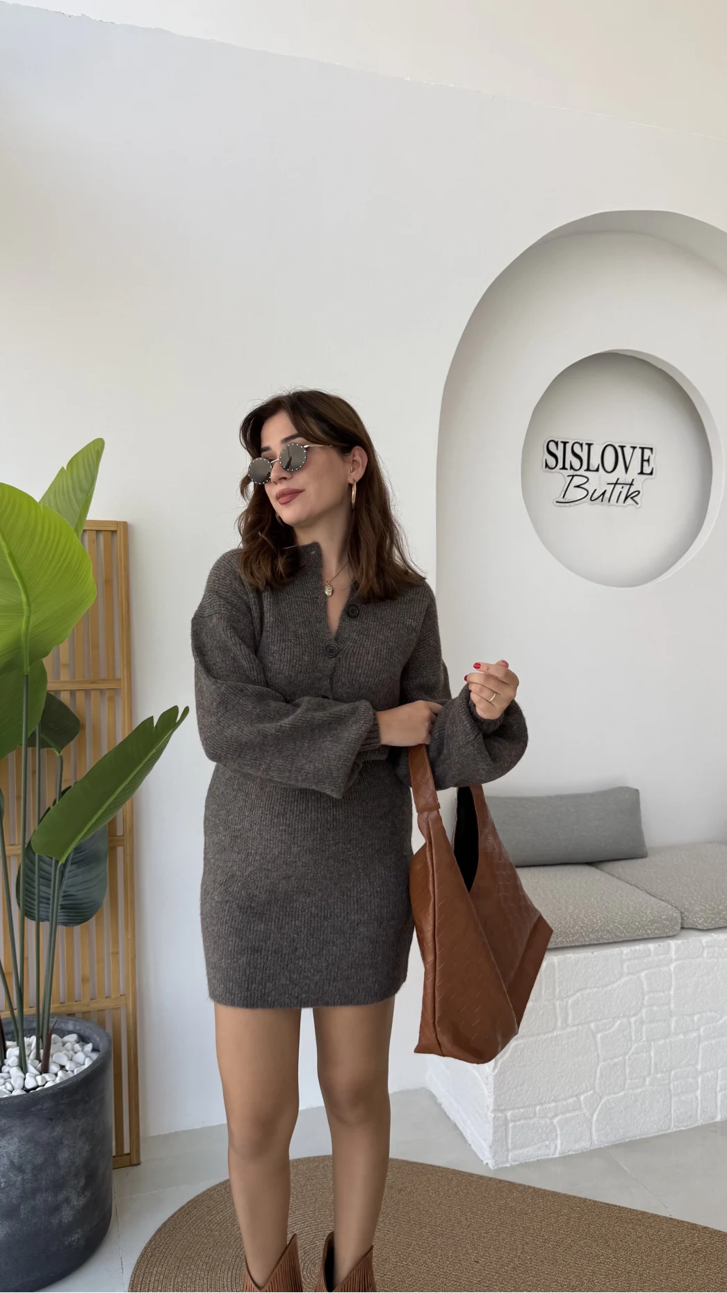 Bellina Triko Hırka Etek Takım - Kahve Vizon Tonları - Kod: 001