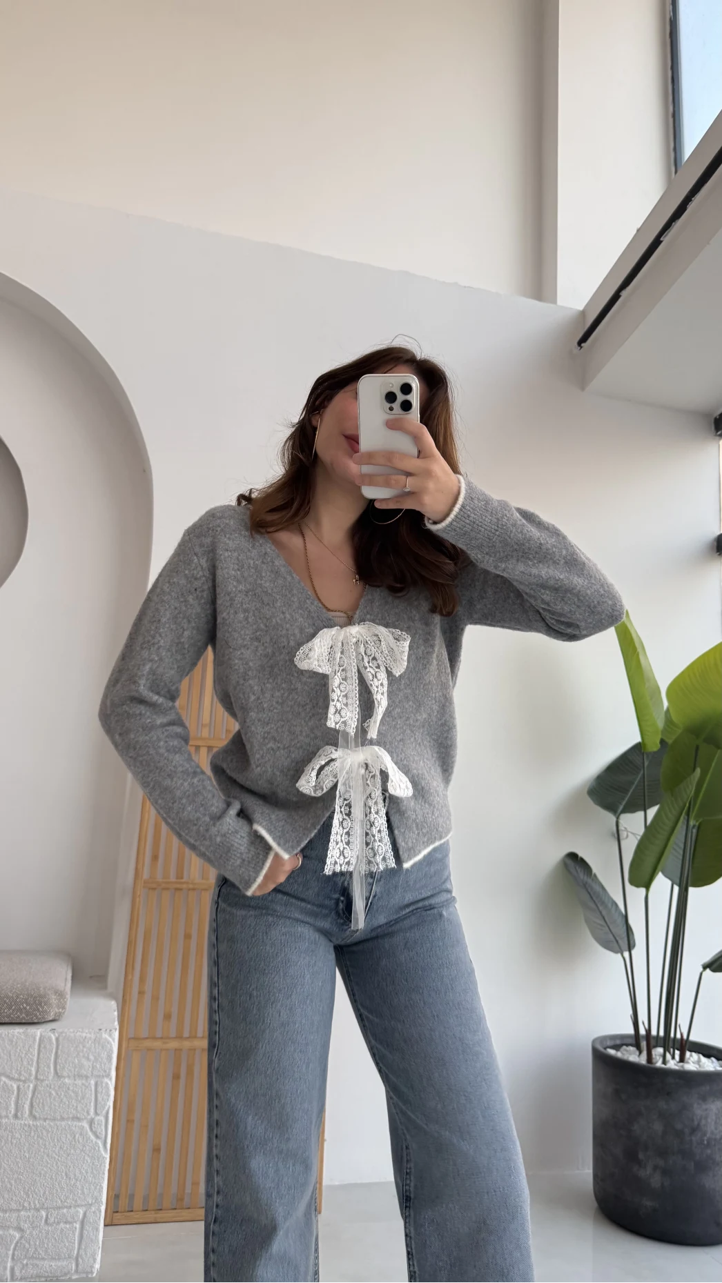 Bellora Fiyonk Triko Hırka - Gri - KOD:9056