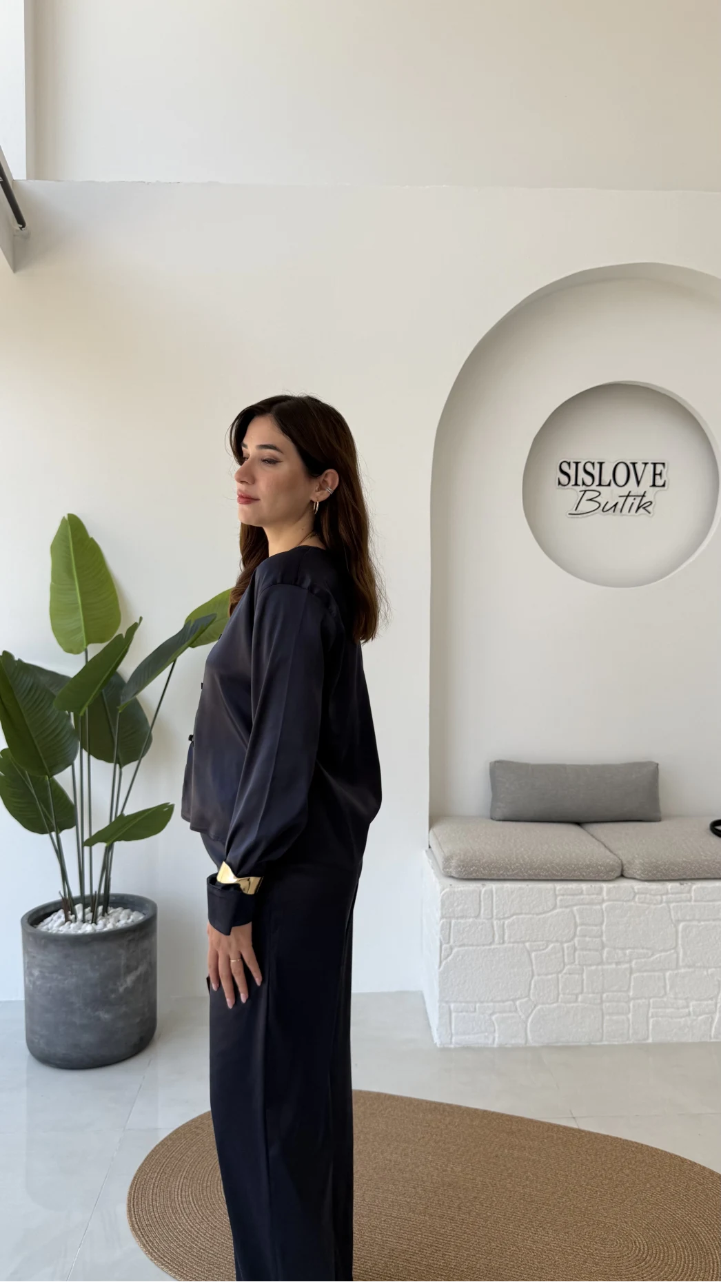 Bennet Serisi Saten Gömlek - Lacivert - Kod: 2142