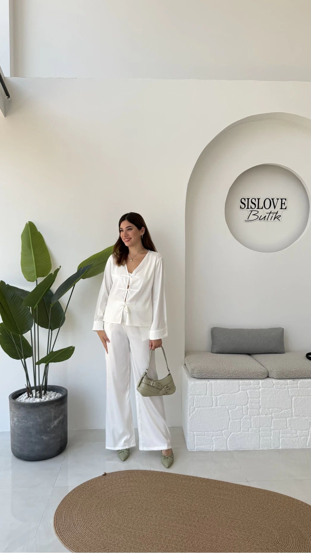 Bennet Serisi Saten Pantolon - Beyaz - Kod: 4027