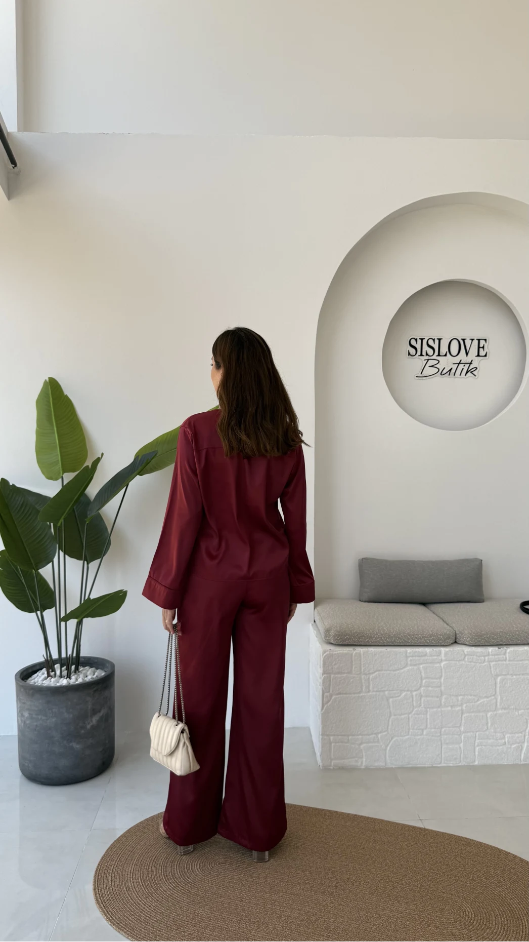 Bennet Serisi Saten Pantolon - Bordo - Kod: 4027