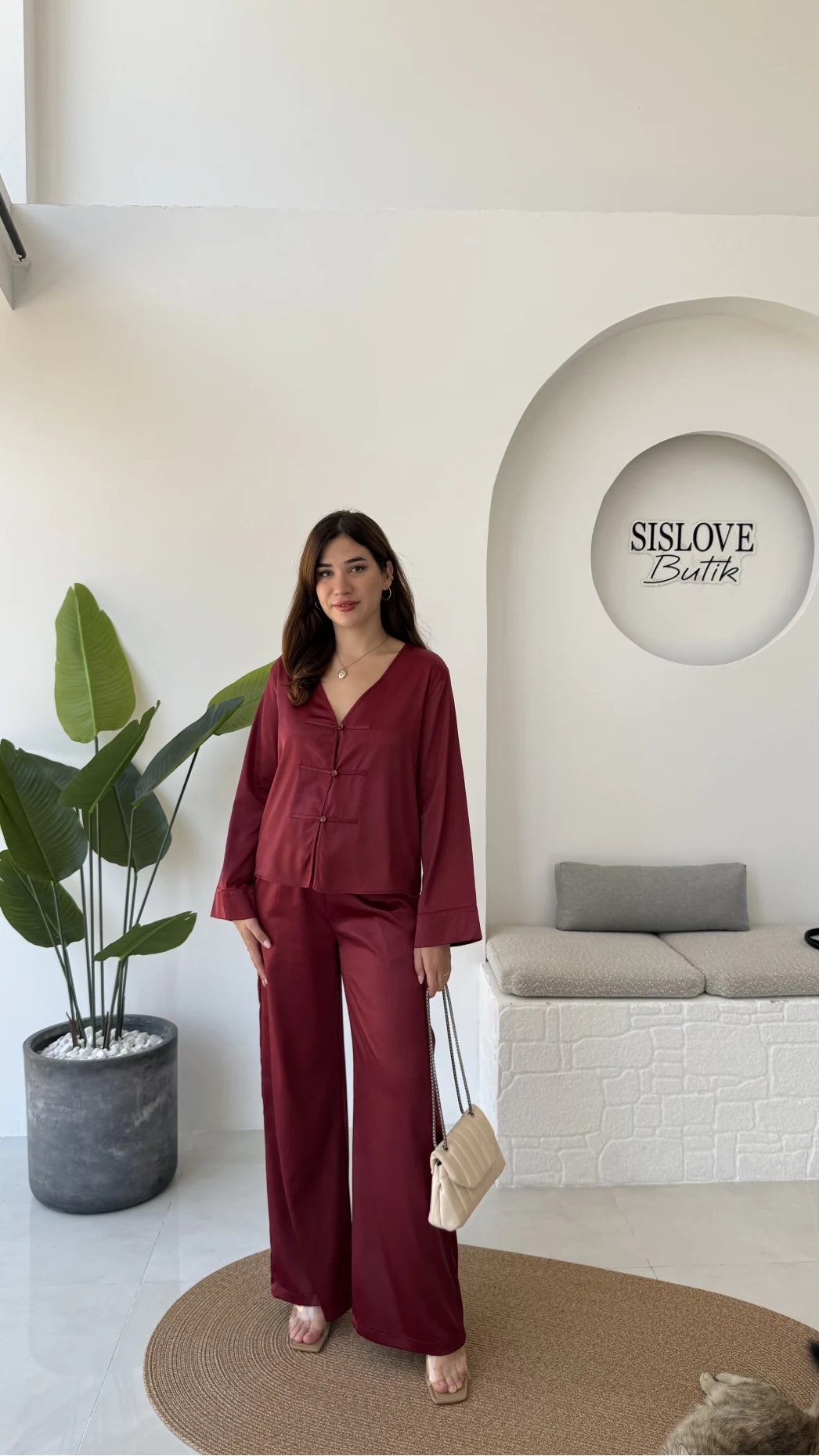 Bennet Serisi Saten Pantolon - Bordo - Kod: 4027