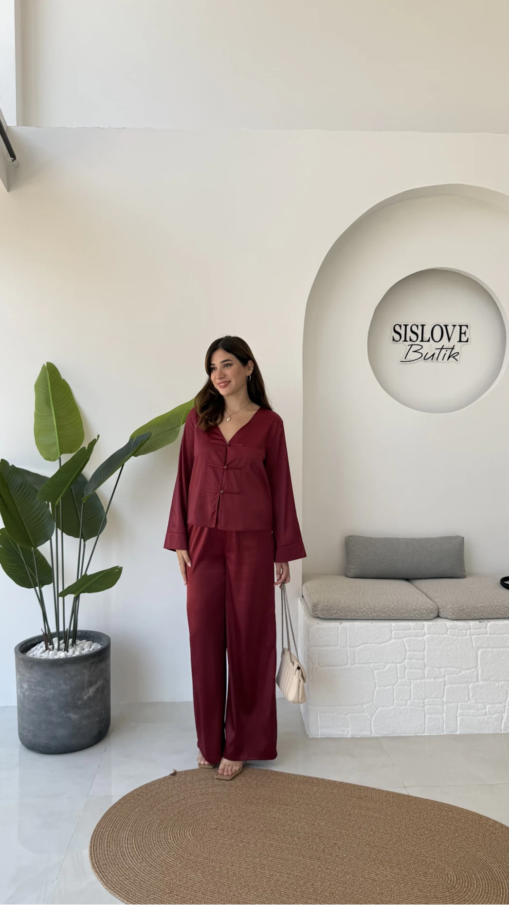 Bennet Serisi Saten Pantolon - Bordo - Kod: 4027