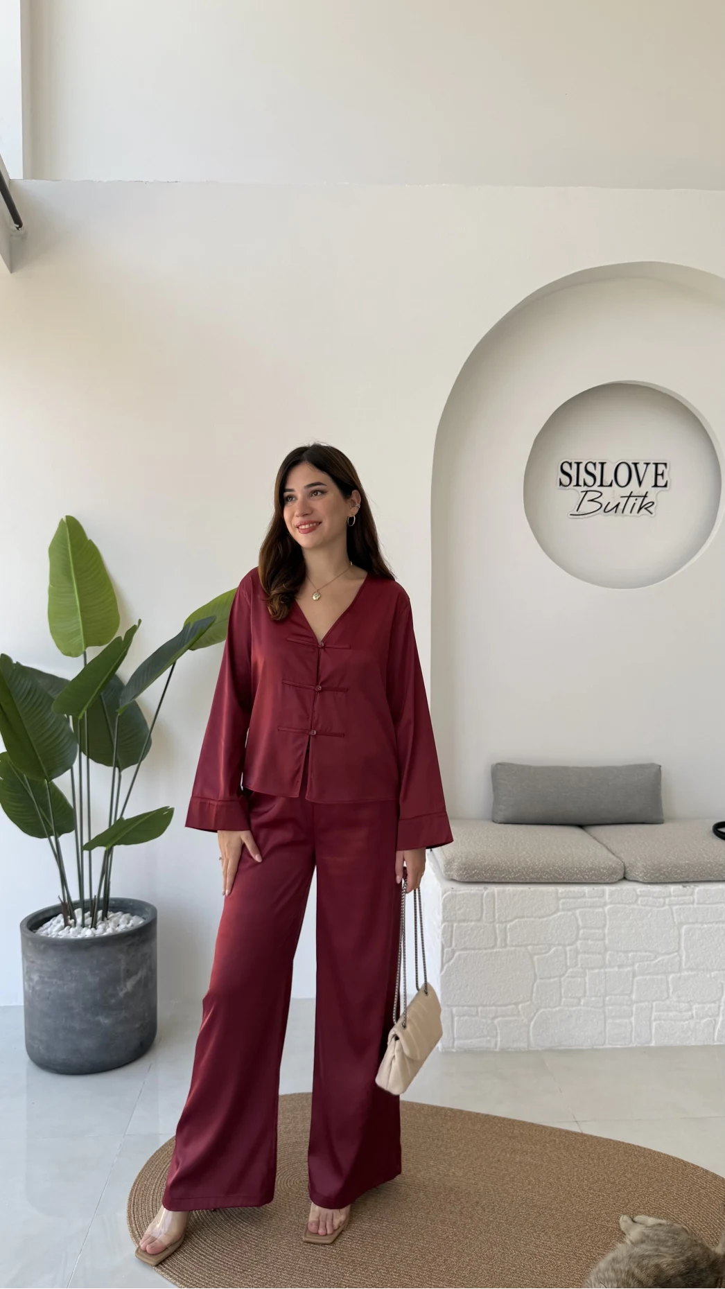 Bennet Serisi Saten Pantolon - Bordo - Kod: 4027