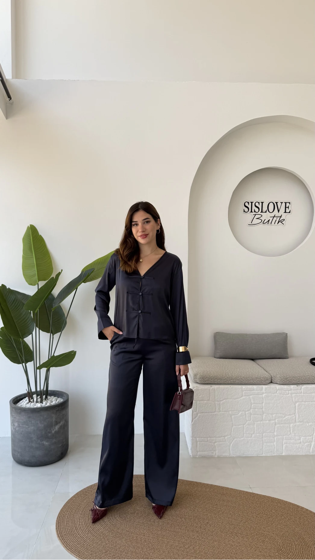 Bennet Serisi Saten Pantolon - Lacivert - Kod: 4027