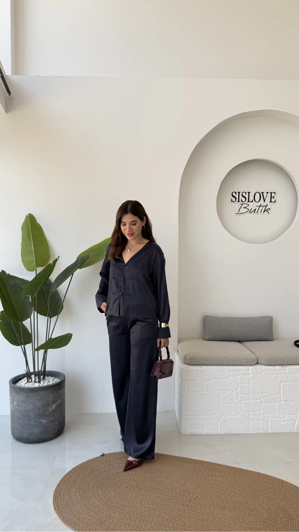 Bennet Serisi Saten Pantolon - Lacivert - Kod: 4027