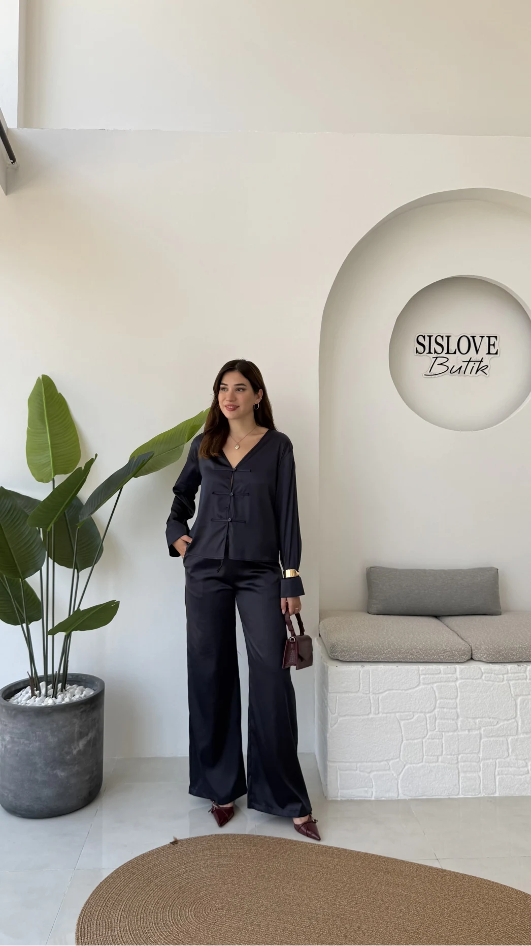 Bennet Serisi Saten Pantolon - Lacivert - Kod: 4027