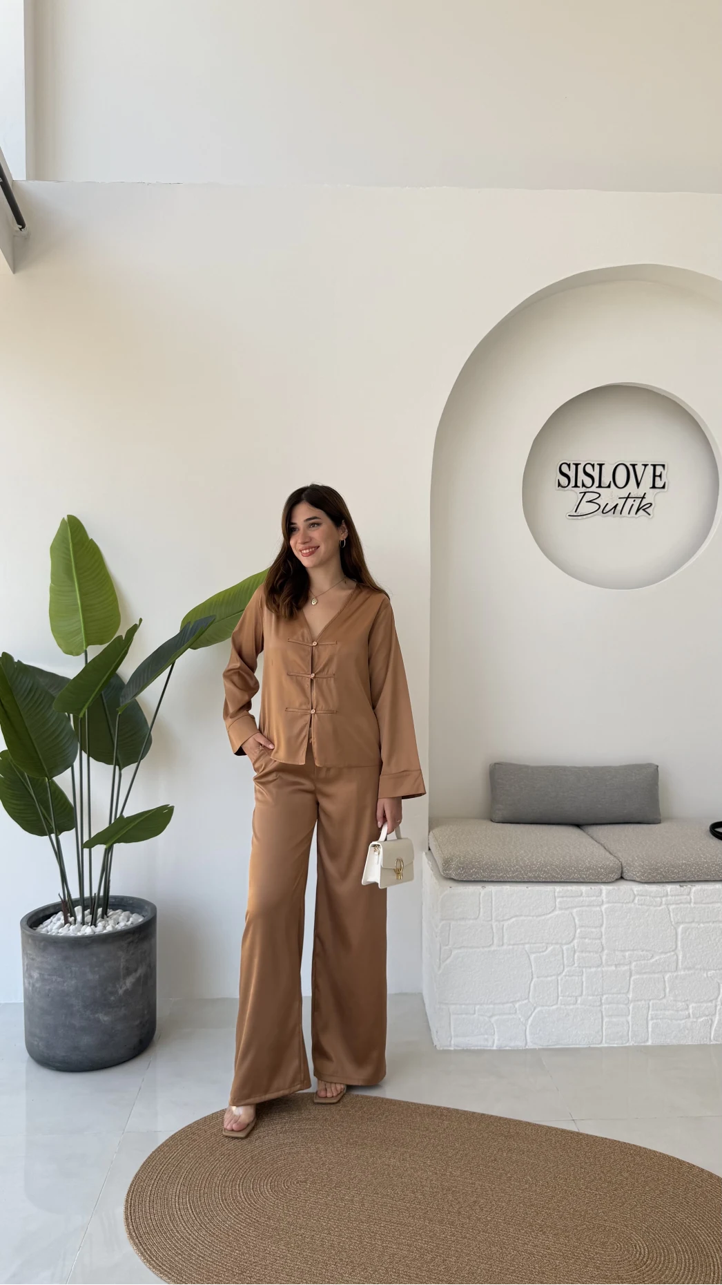 Bennet Serisi Saten Pantolon - Taba - Kod: 4027