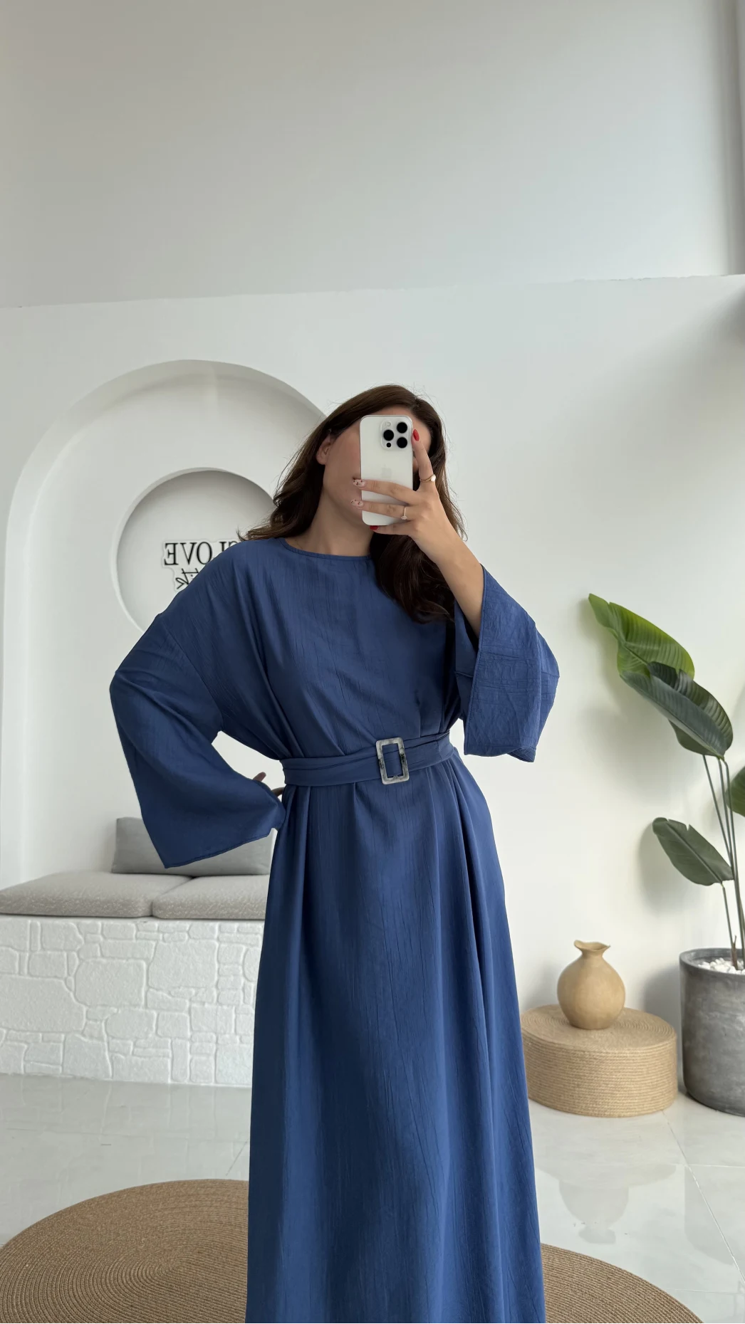 Berlin Kuşaklı Uzun Elbise - İndigo - 6031