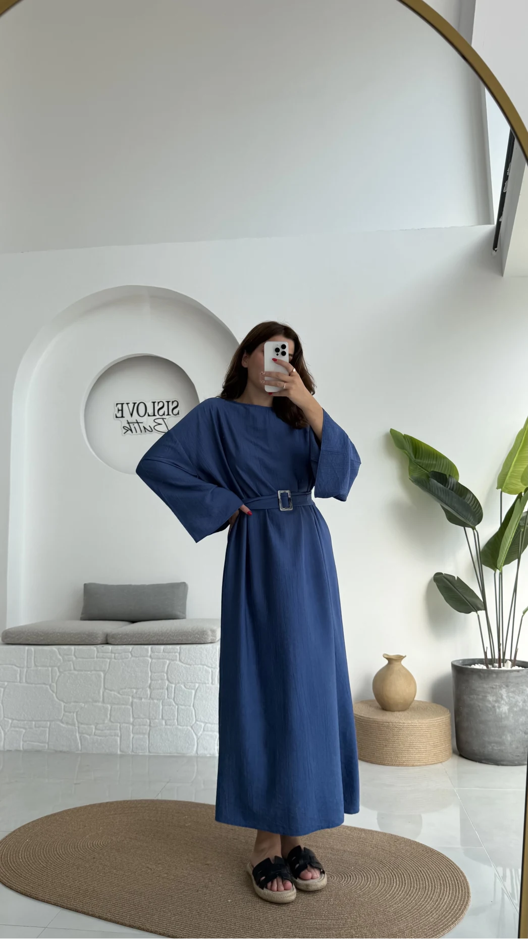 Berlin Kuşaklı Uzun Elbise - İndigo - 6031