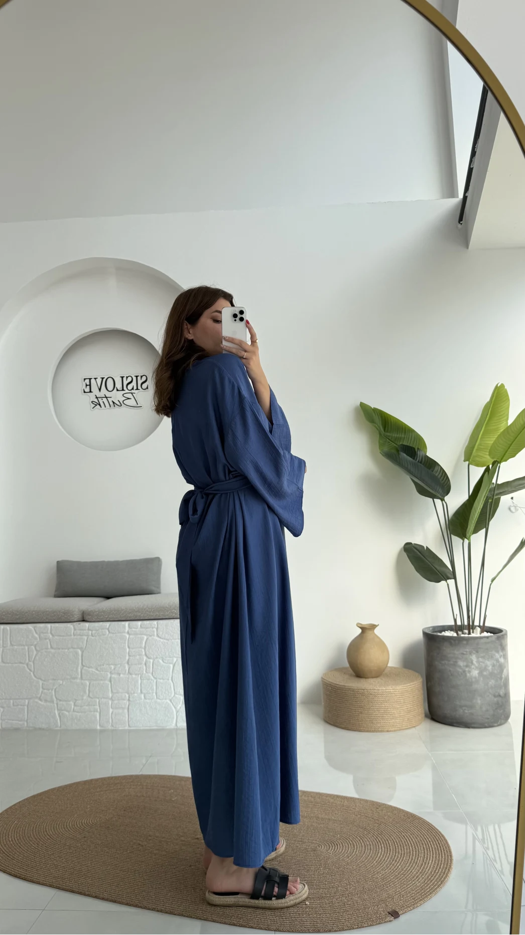 Berlin Kuşaklı Uzun Elbise - İndigo - 6031