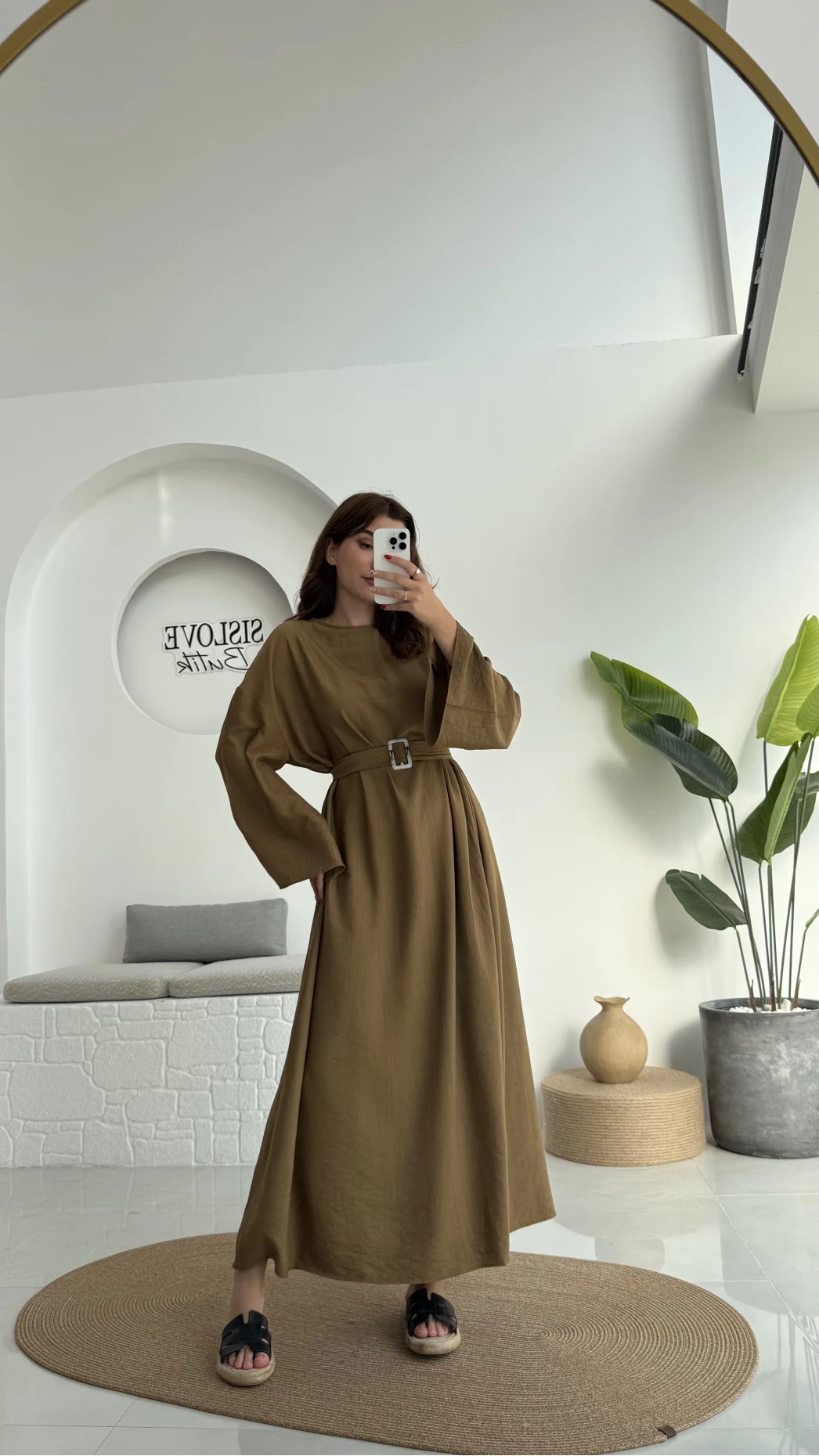 Berlin Kuşaklı Uzun Elbise - Yeşil - 6031