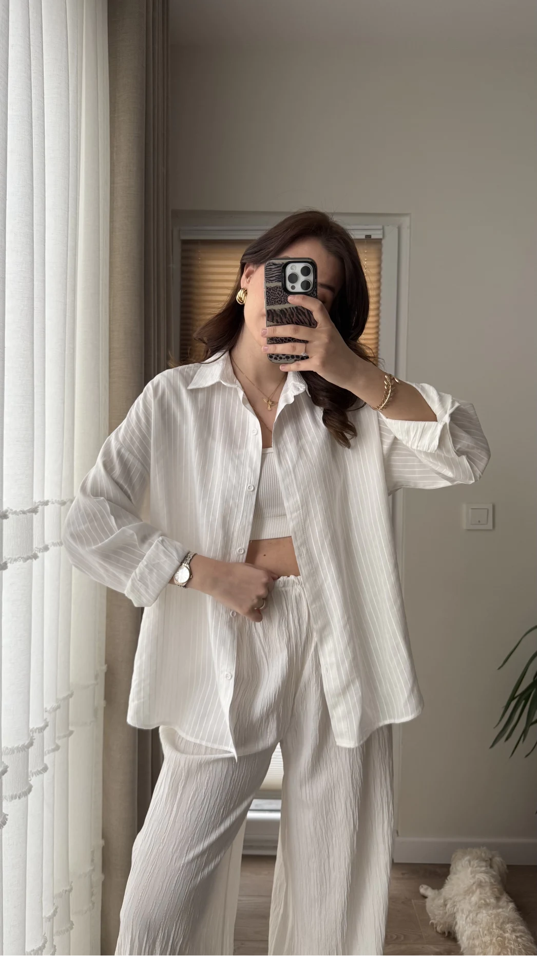 Berma Kendinden Çizgili Gömlek Beyaz