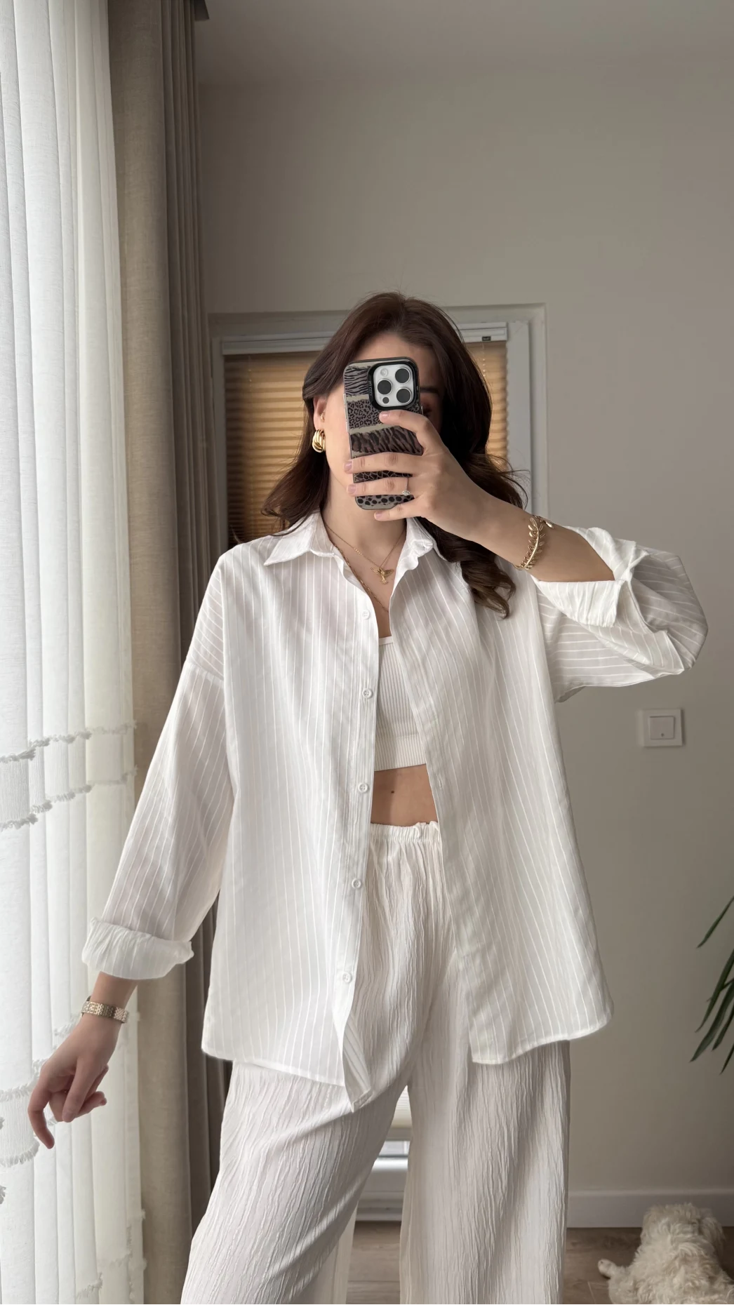 Berma Kendinden Çizgili Gömlek Beyaz