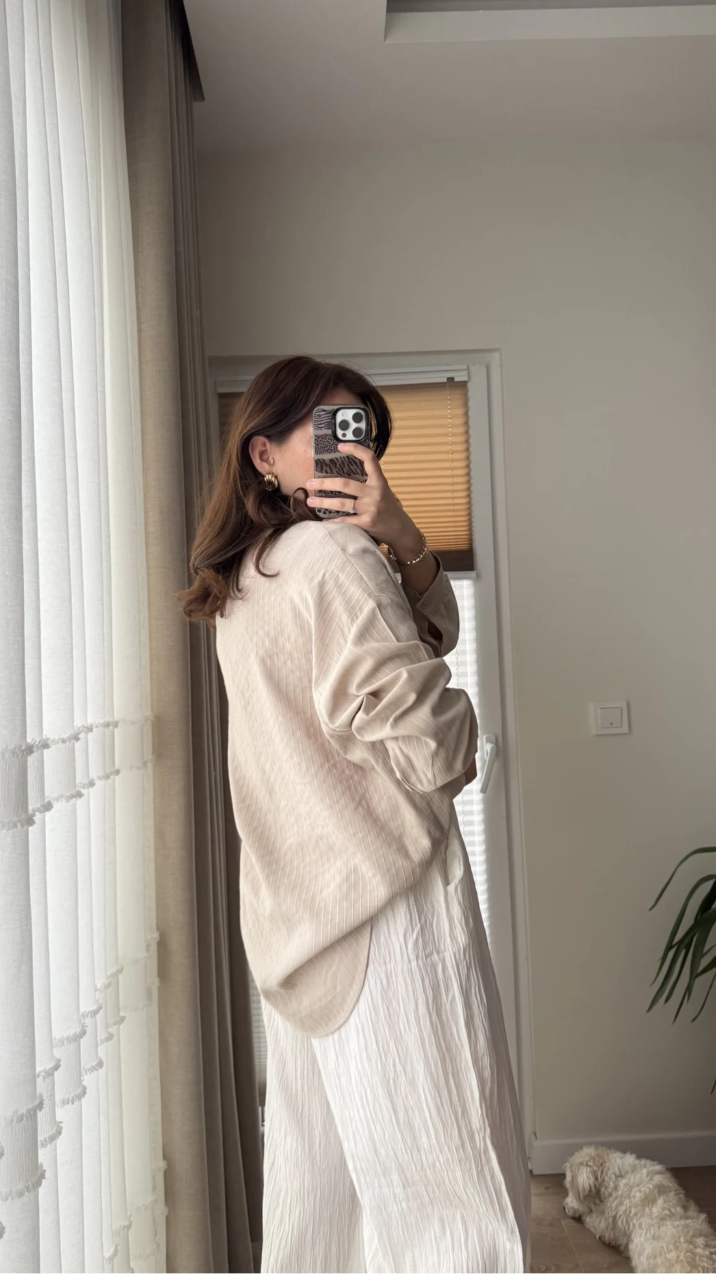 Berma Kendinden Çizgili Gömlek Krem