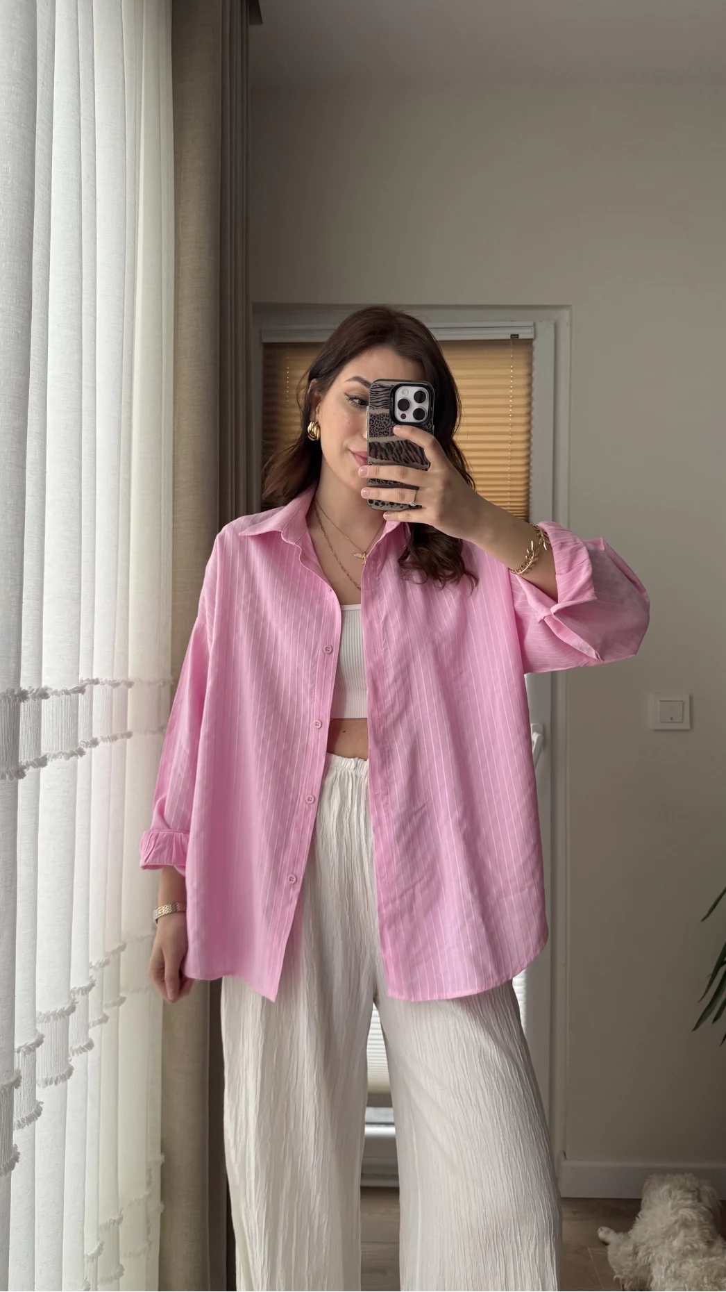 Berma Kendinden Çizgili Gömlek Pembe