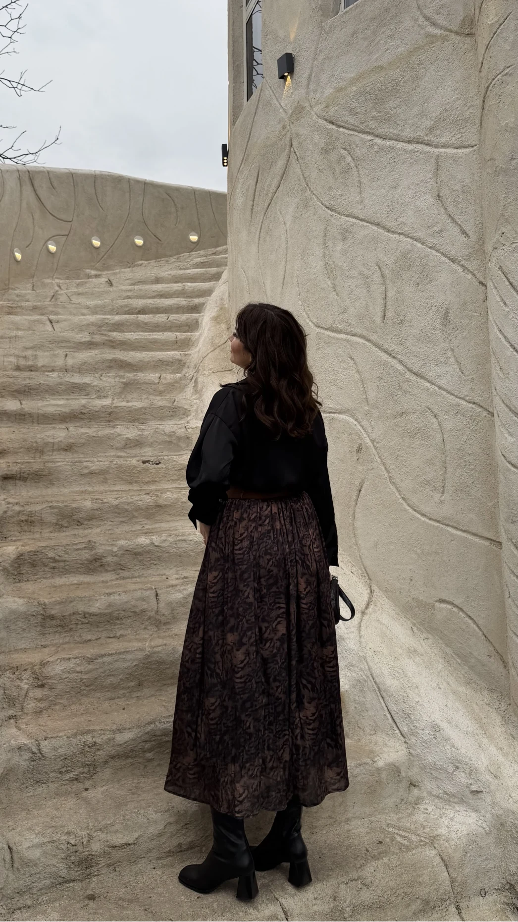 Berry Kemerli Desenli Piliseli Etek - Kahve - Kod: 3375