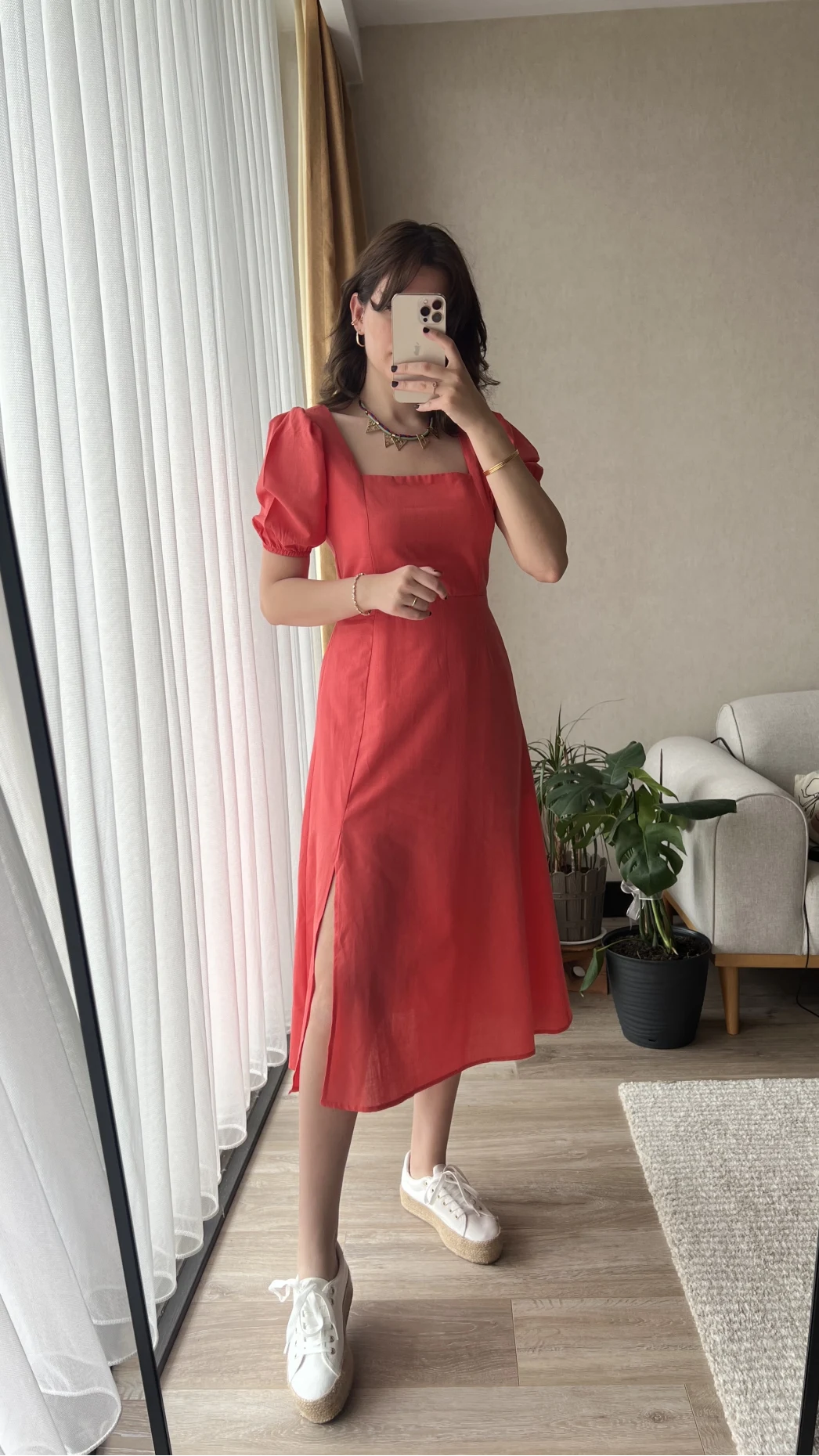 Betty Nar Çiçeği Sırtı Çapraz Keten Elbise