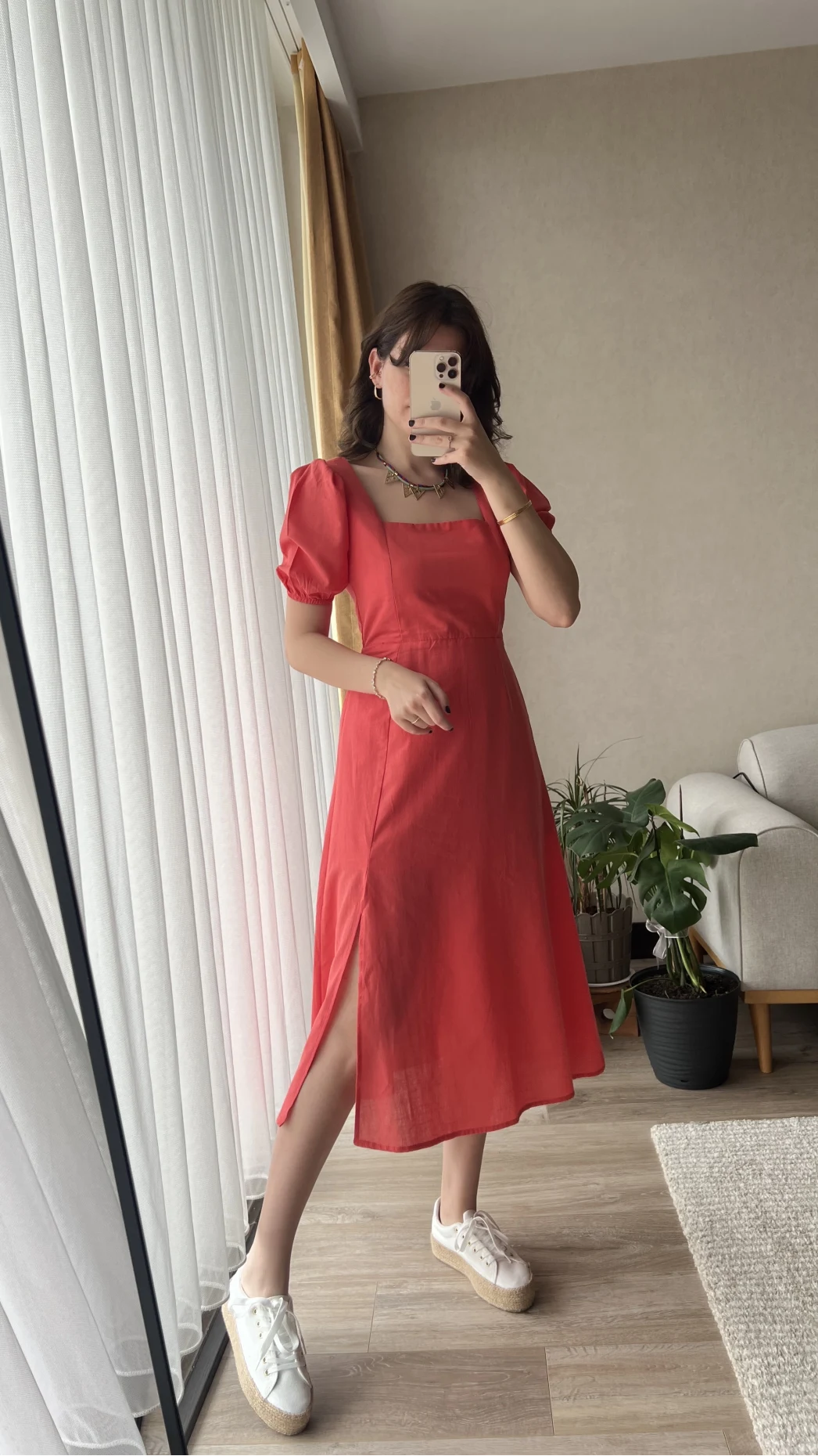 Betty Nar Çiçeği Sırtı Çapraz Keten Elbise