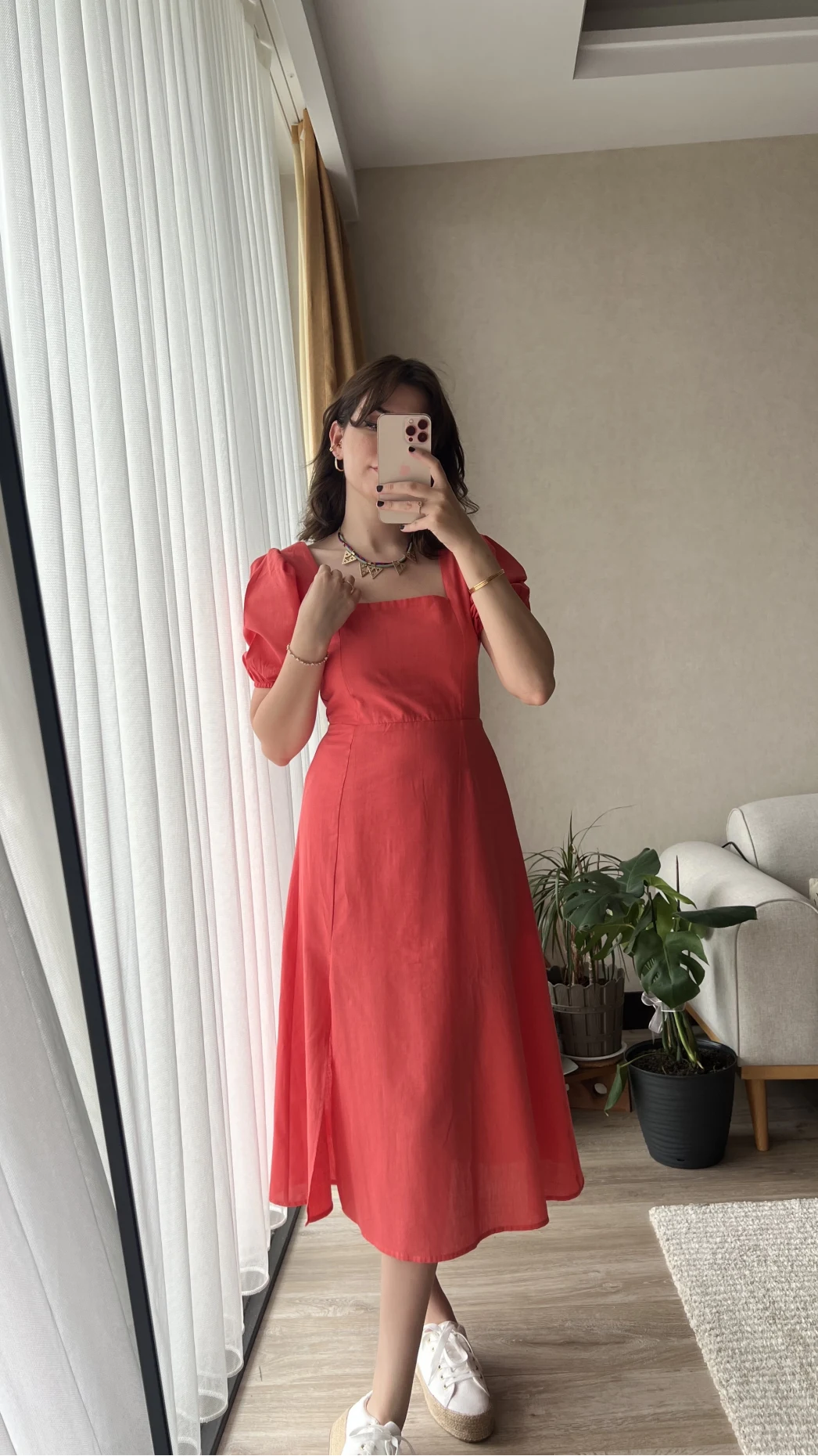 Betty Nar Çiçeği Sırtı Çapraz Keten Elbise