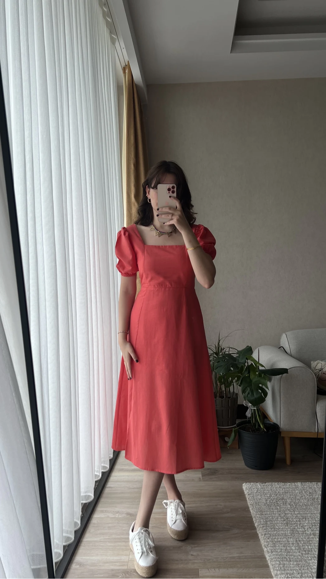 Betty Nar Çiçeği Sırtı Çapraz Keten Elbise