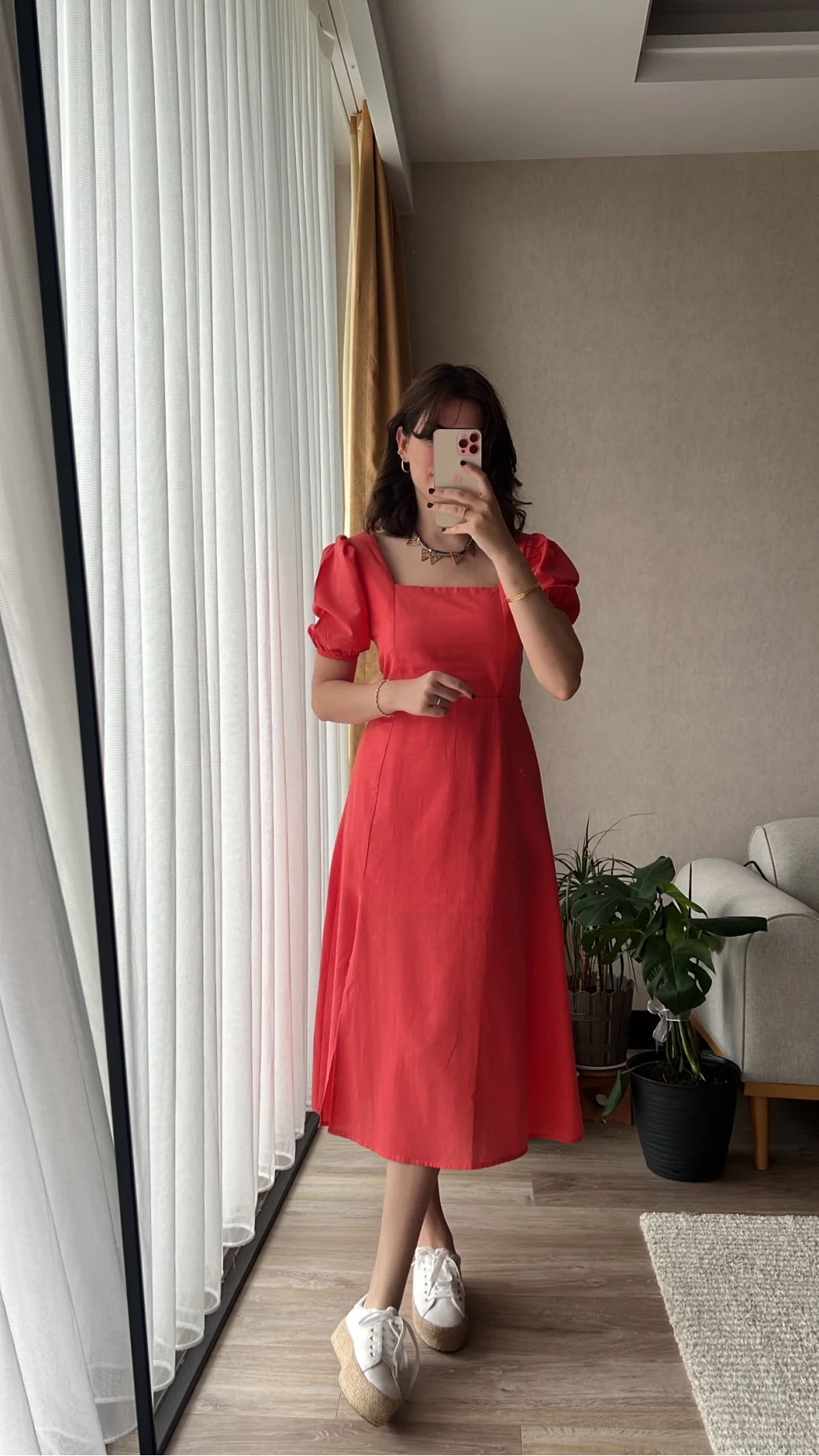 Betty Nar Çiçeği Sırtı Çapraz Keten Elbise