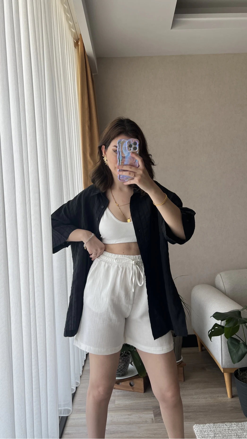 Beyaz Müslin Kumaş Lastikli Şort