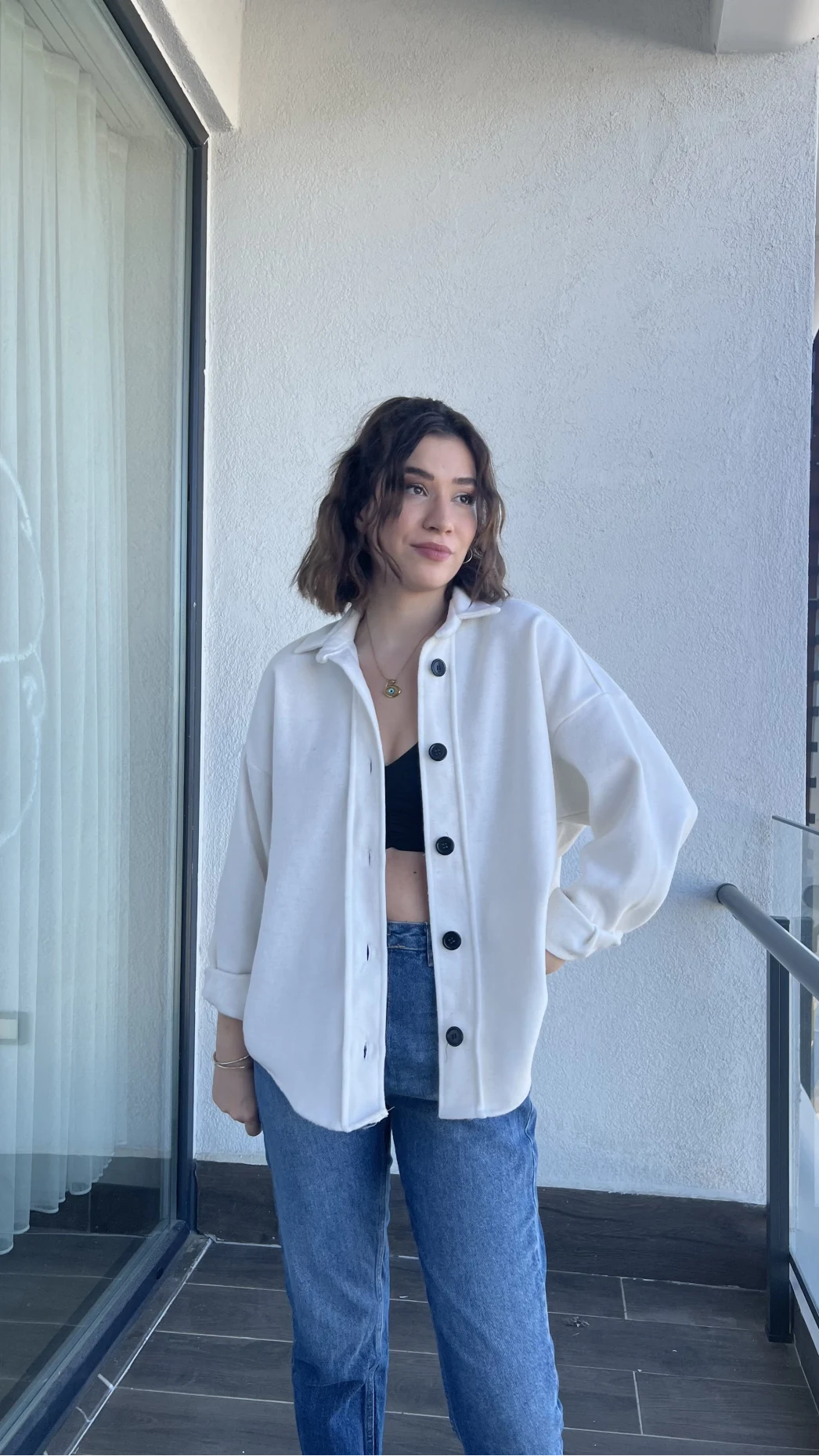 Beyaz Yün Kaşe Gömlek