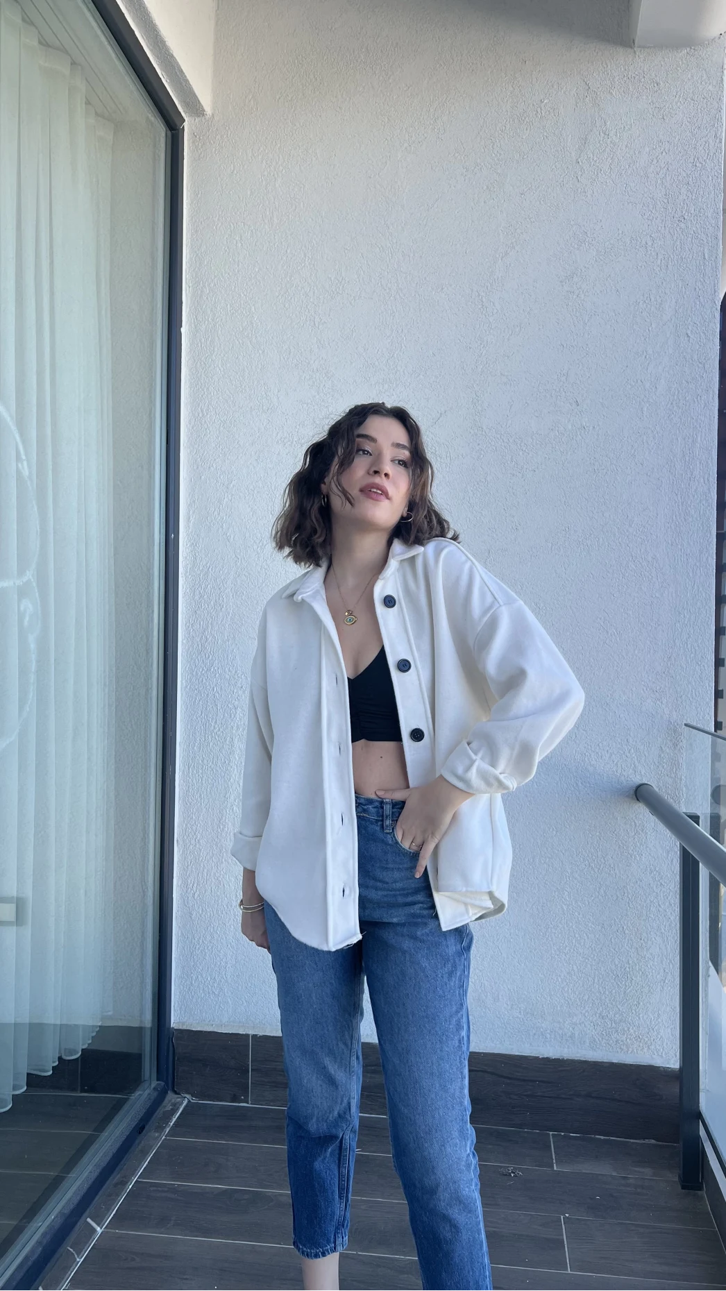 Beyaz Yün Kaşe Gömlek