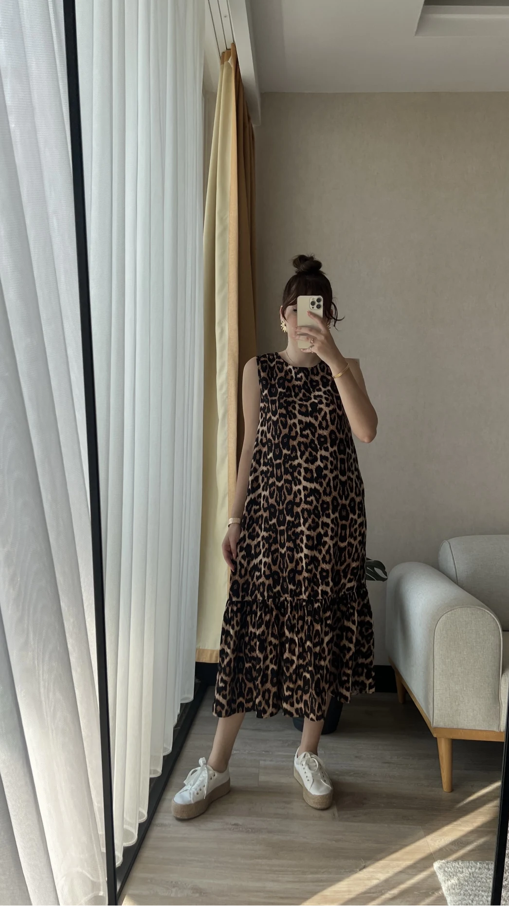 Bisiklet Yaka Leoparlı Elbise