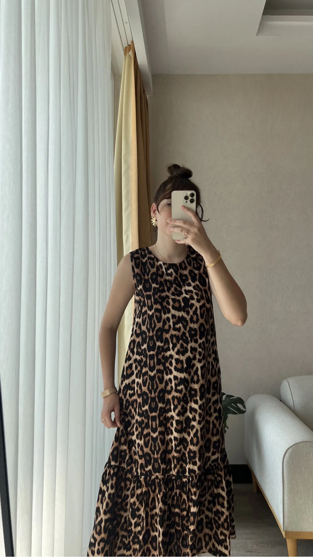 Bisiklet Yaka Leoparlı Elbise