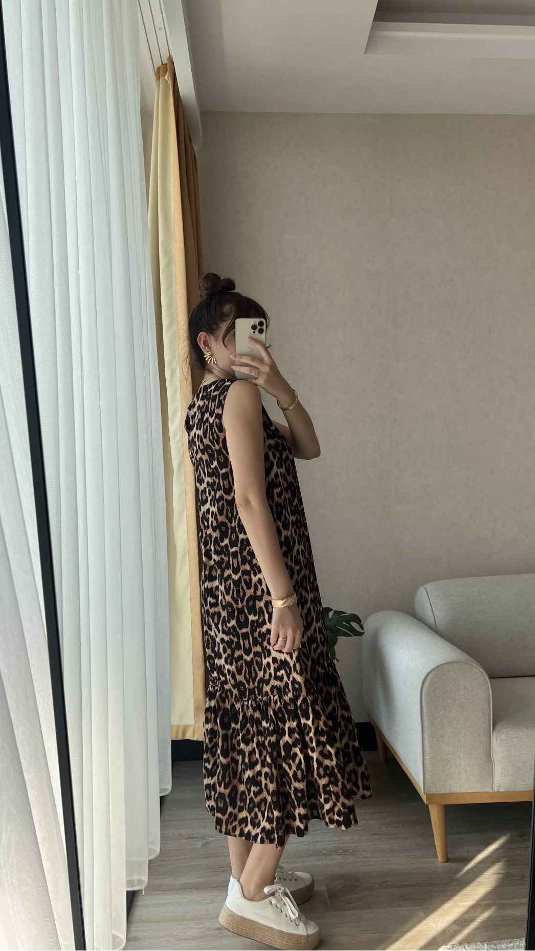 Bisiklet Yaka Leoparlı Elbise