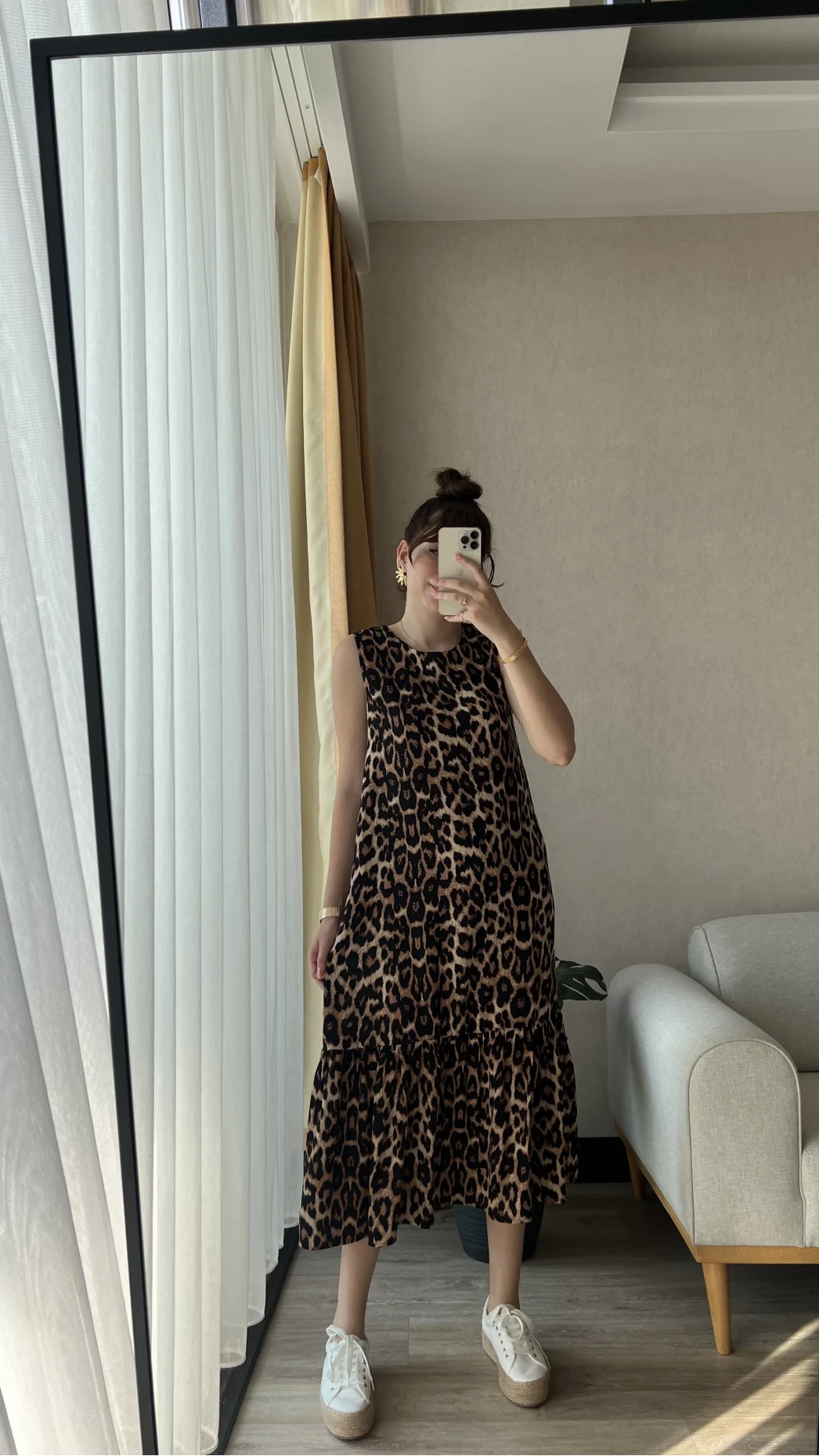 Bisiklet Yaka Leoparlı Elbise