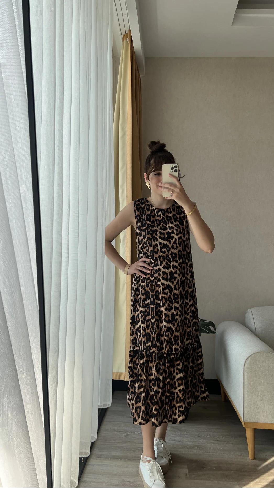 Bisiklet Yaka Leoparlı Elbise