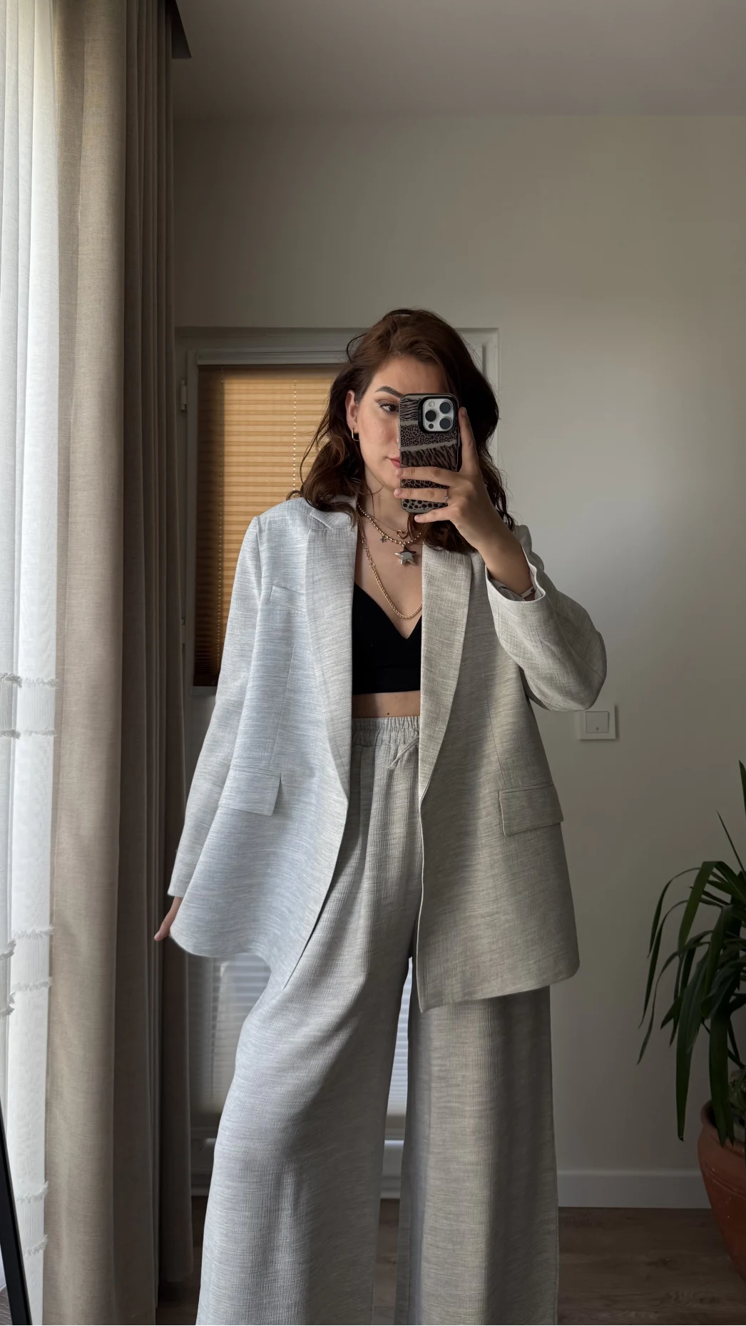 Ultra Premium Blazzer Gri Oversize Takım