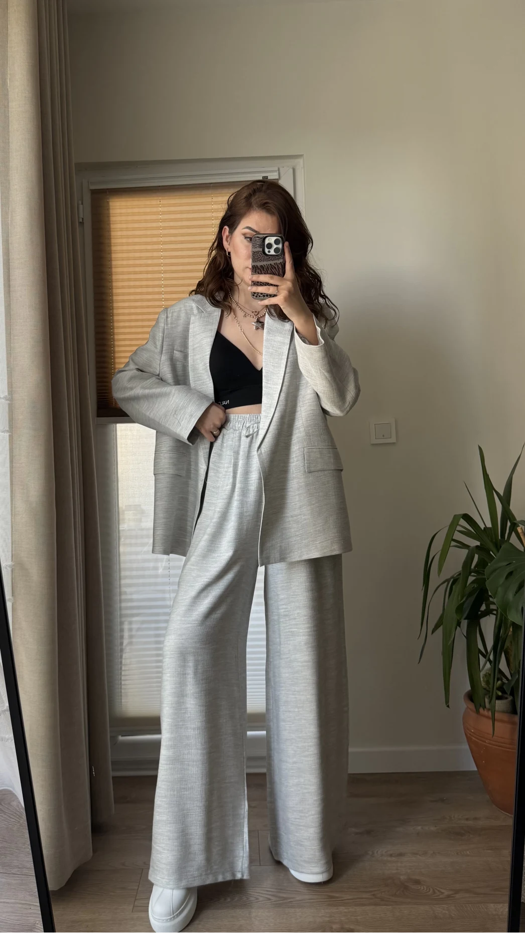 Ultra Premium Blazzer Gri Oversize Takım