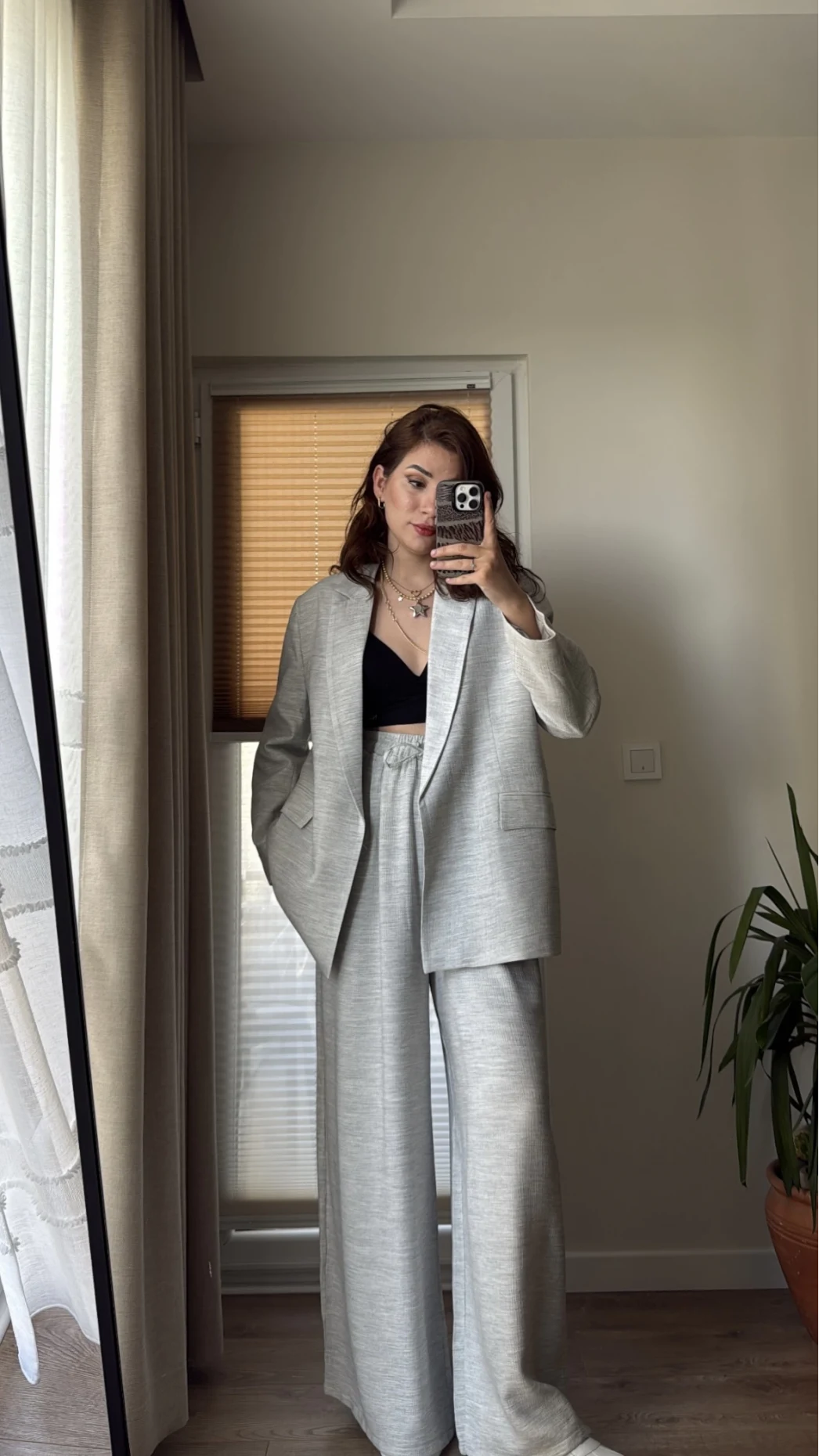 Ultra Premium Blazzer Gri Oversize Takım