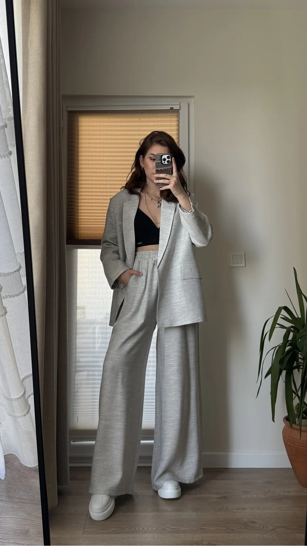 Ultra Premium Blazzer Gri Oversize Takım