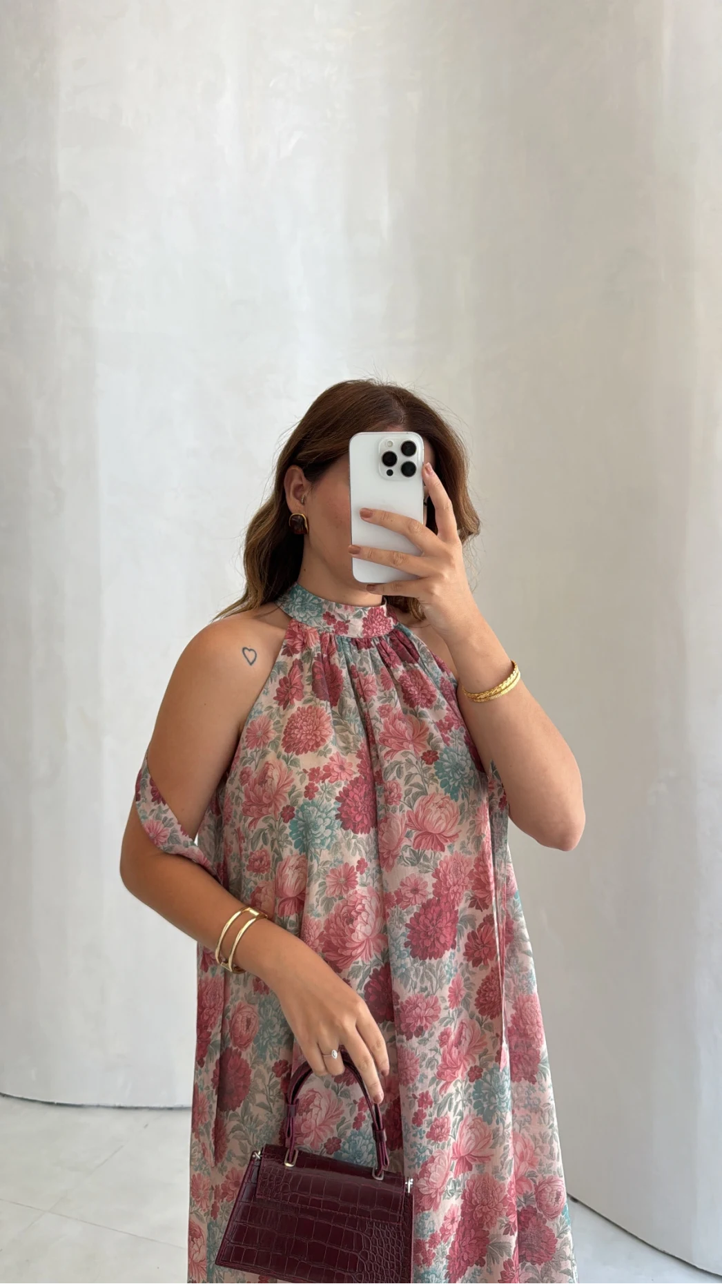 Bliss Çiçek Desenli Yaka Bağcıklı Elbise - Kod: 3481