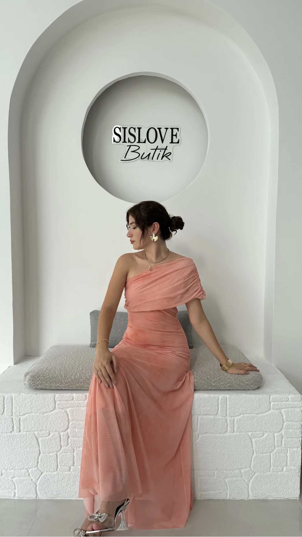 Blossom Tek Omuz Elbise - Turuncu - 205177