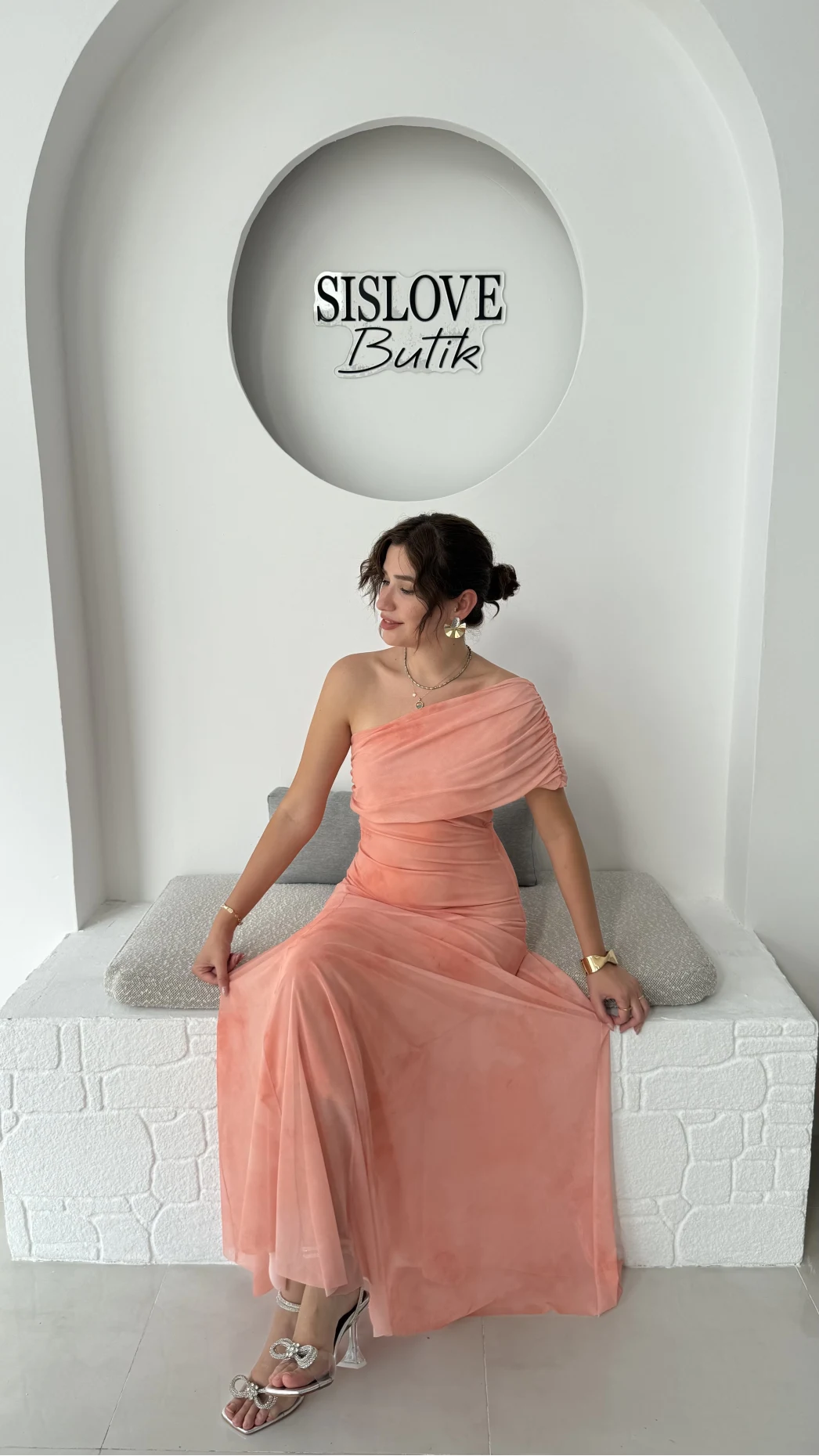 Blossom Tek Omuz Elbise - Turuncu - 205177