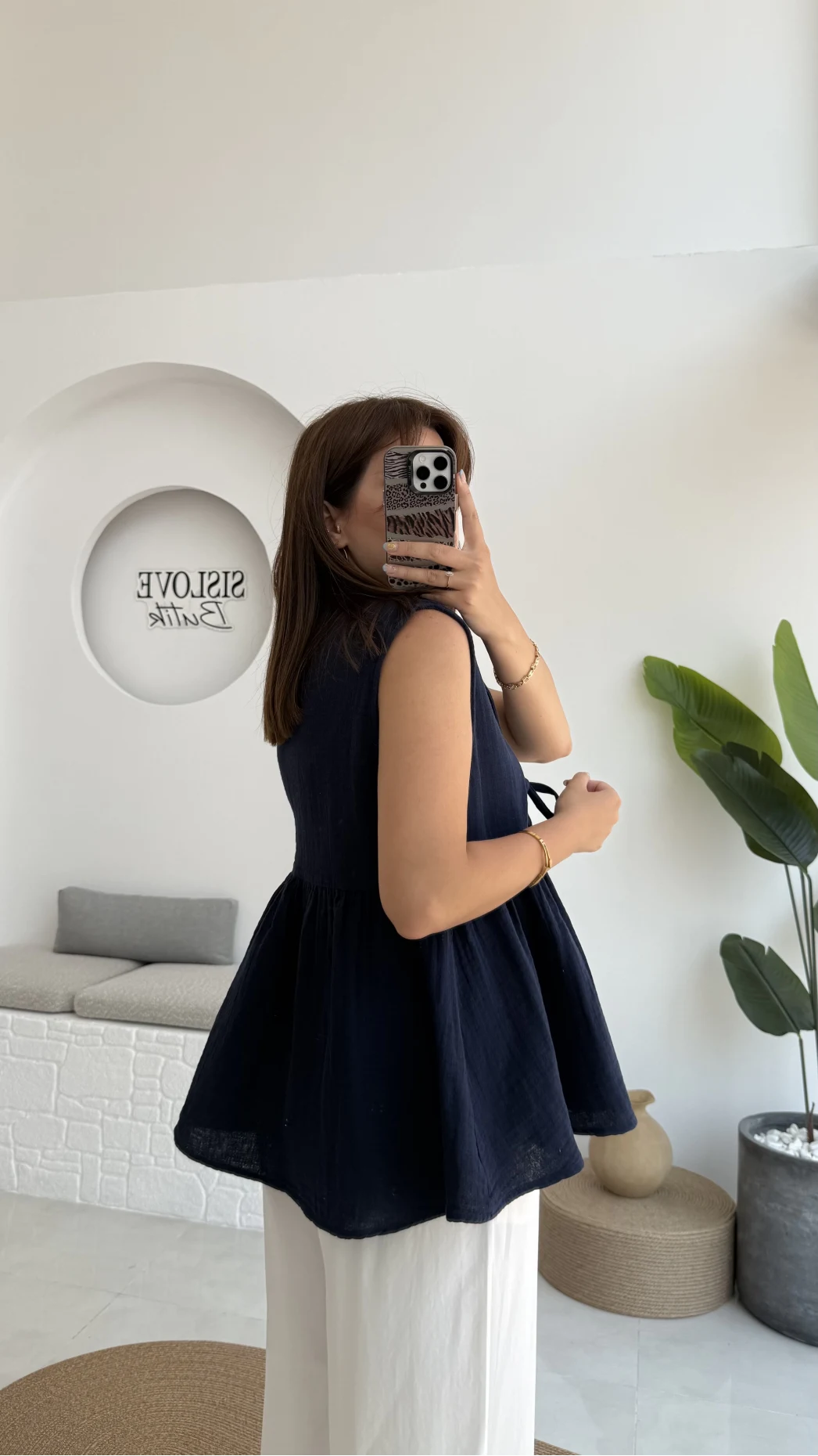 V Yaka Bağcıklı Bluz-1012-Lacivert