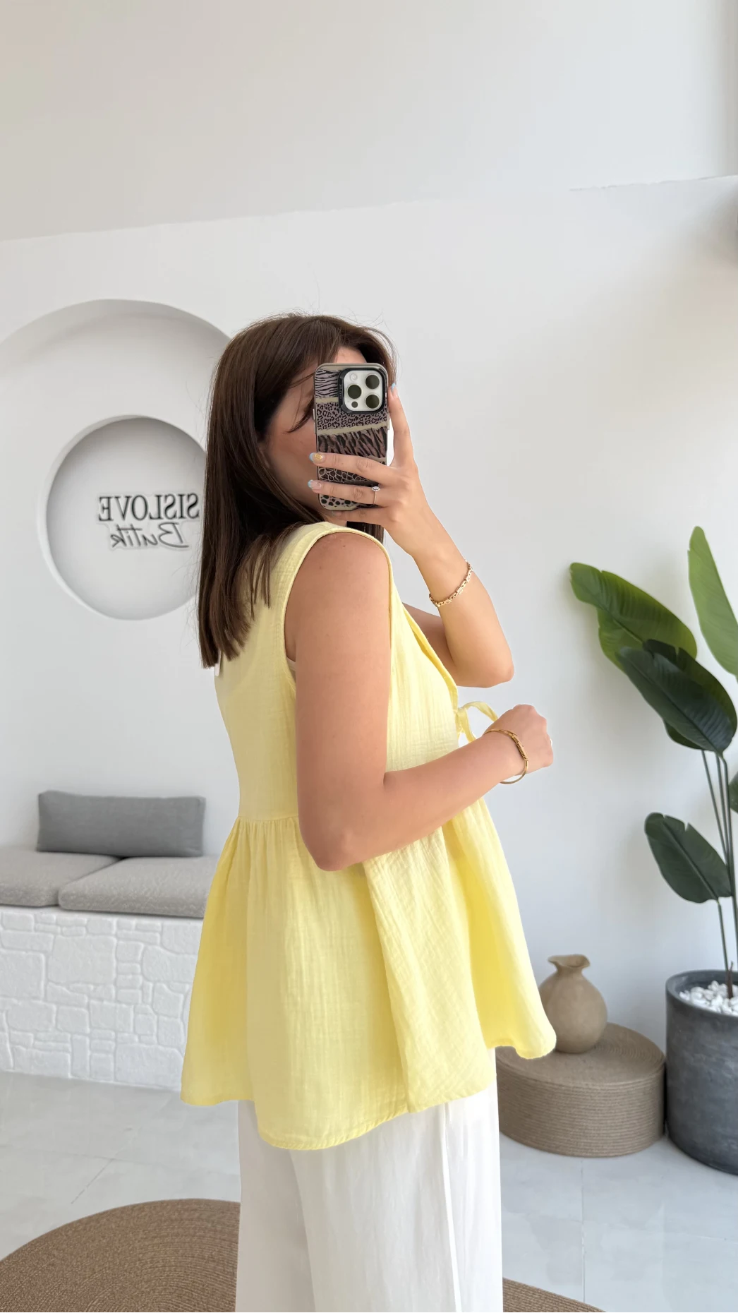 V Yaka Bağcıklı Bluz-1012-Sarı