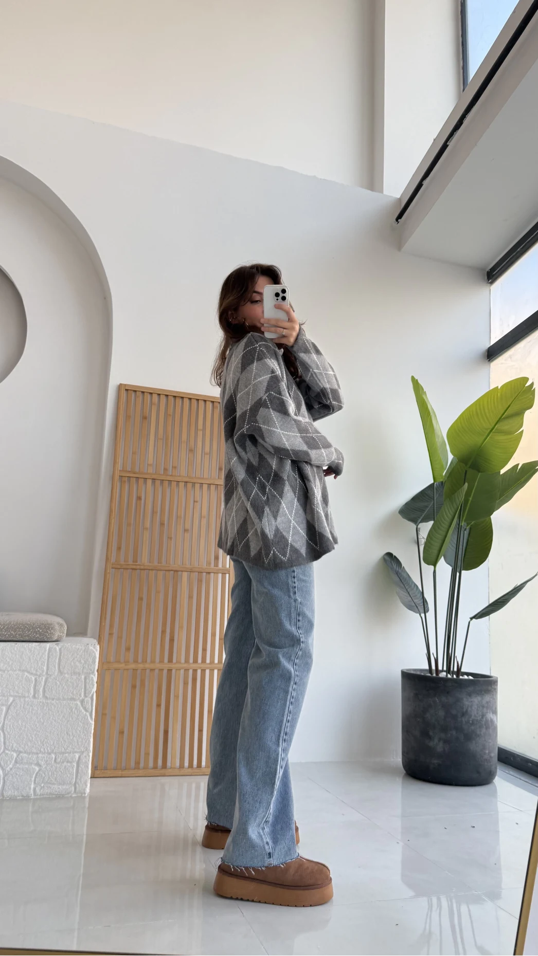 Bol Kesim Bisiklet Yaka Baklava Kazak - Gri-Antrasit