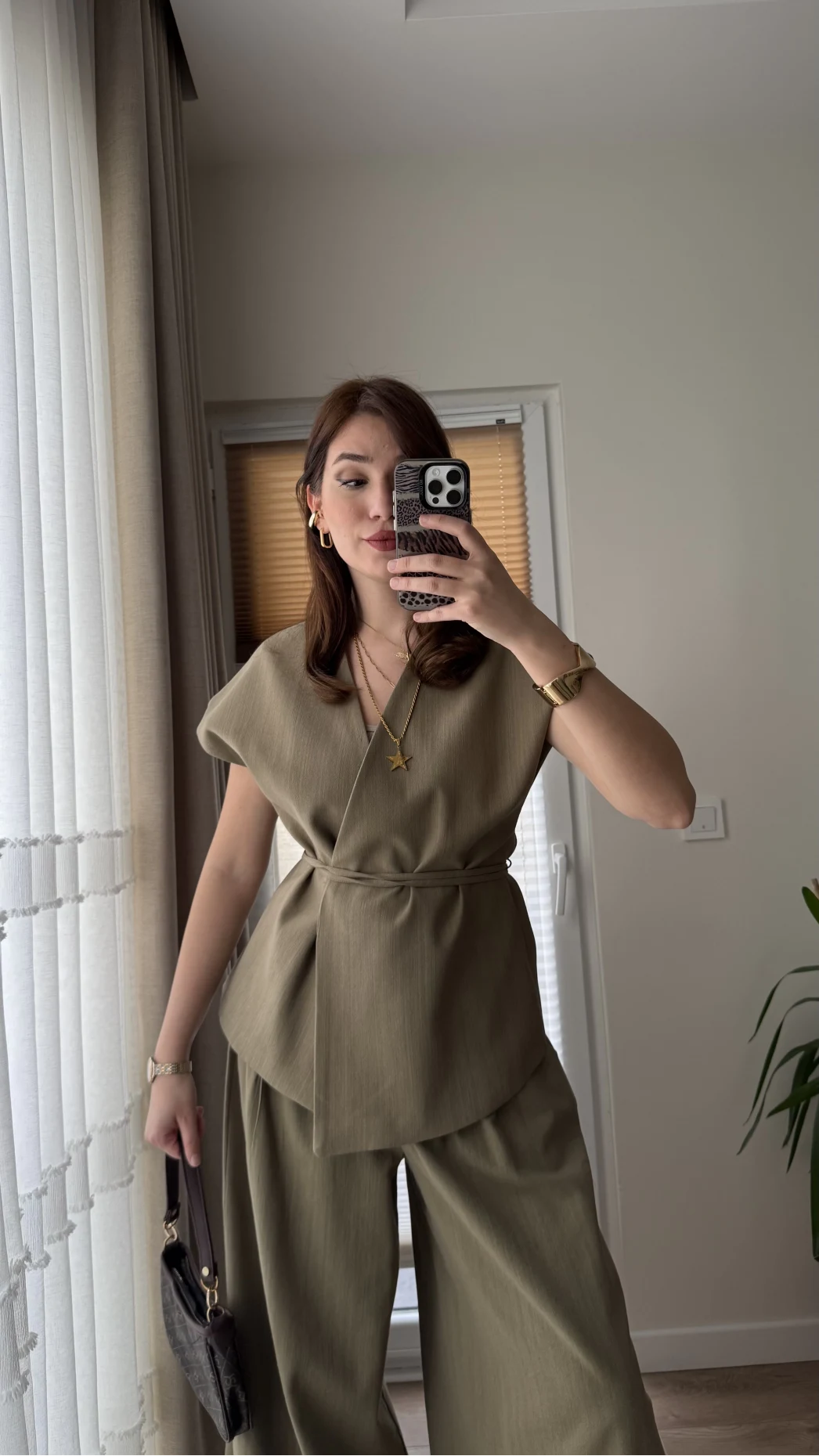 Bol Paça Pantolon Yelek Takım - Haki